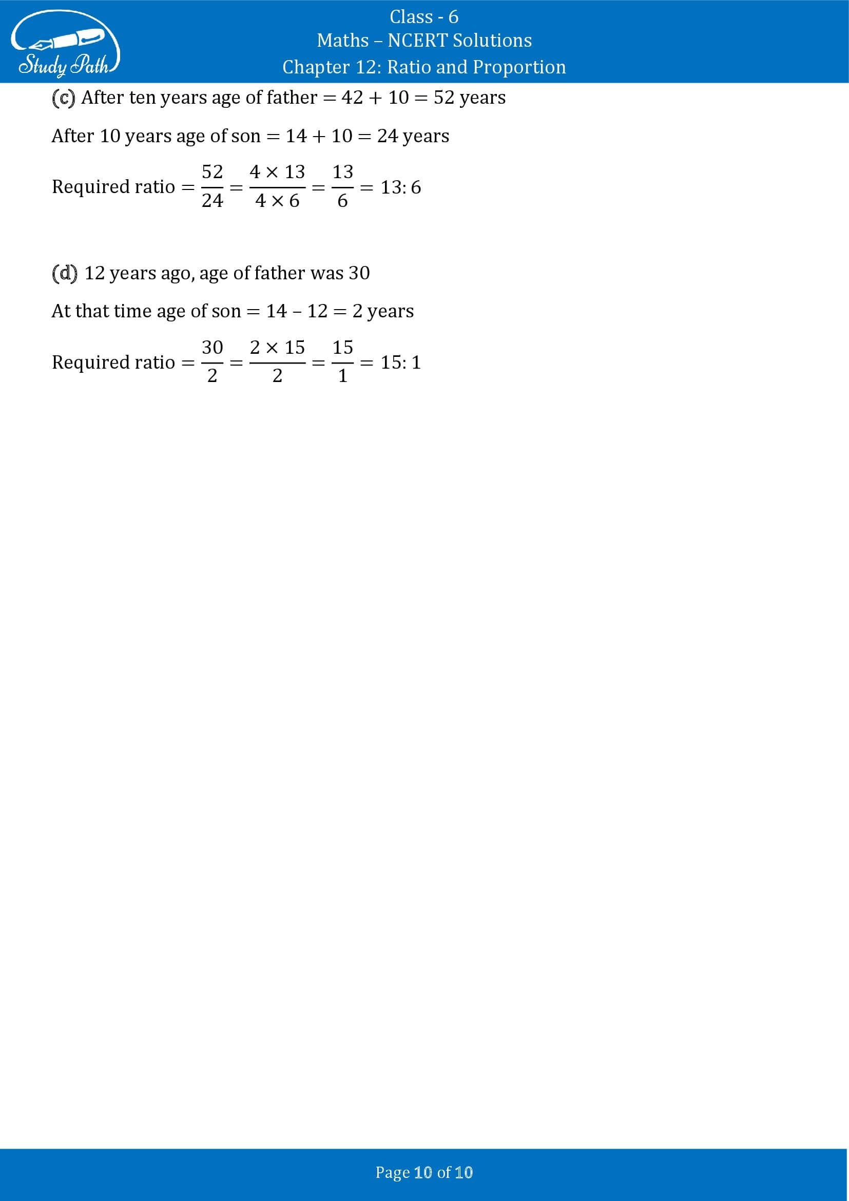 NCERT Solutions for Class 6 Maths Chapter 12 Ratio and Proportion Exercise 12.1 00010