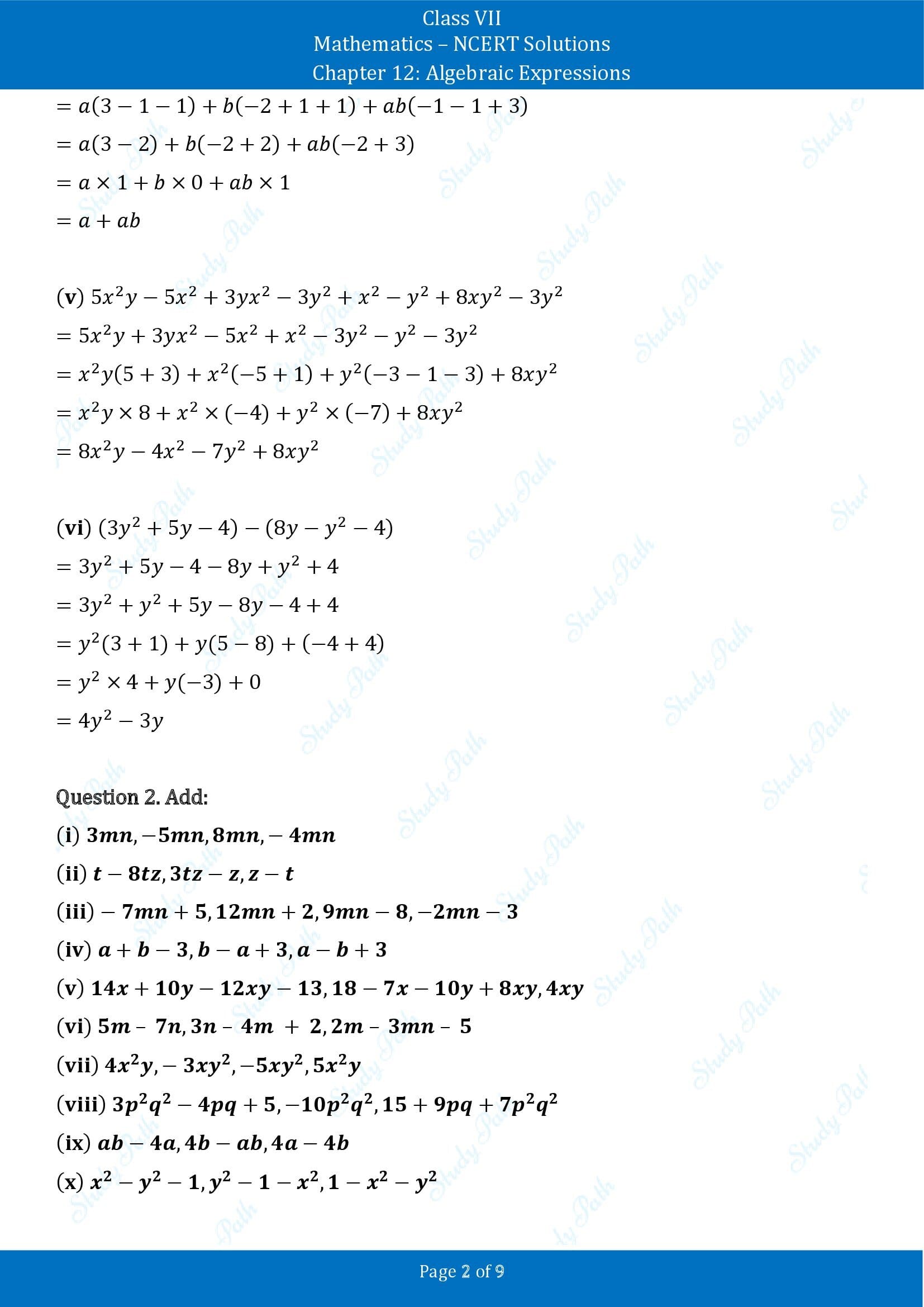 NCERT Solutions for Class 7 Maths Chapter 12 Algebraic Expressions Exercise 12.2 00002