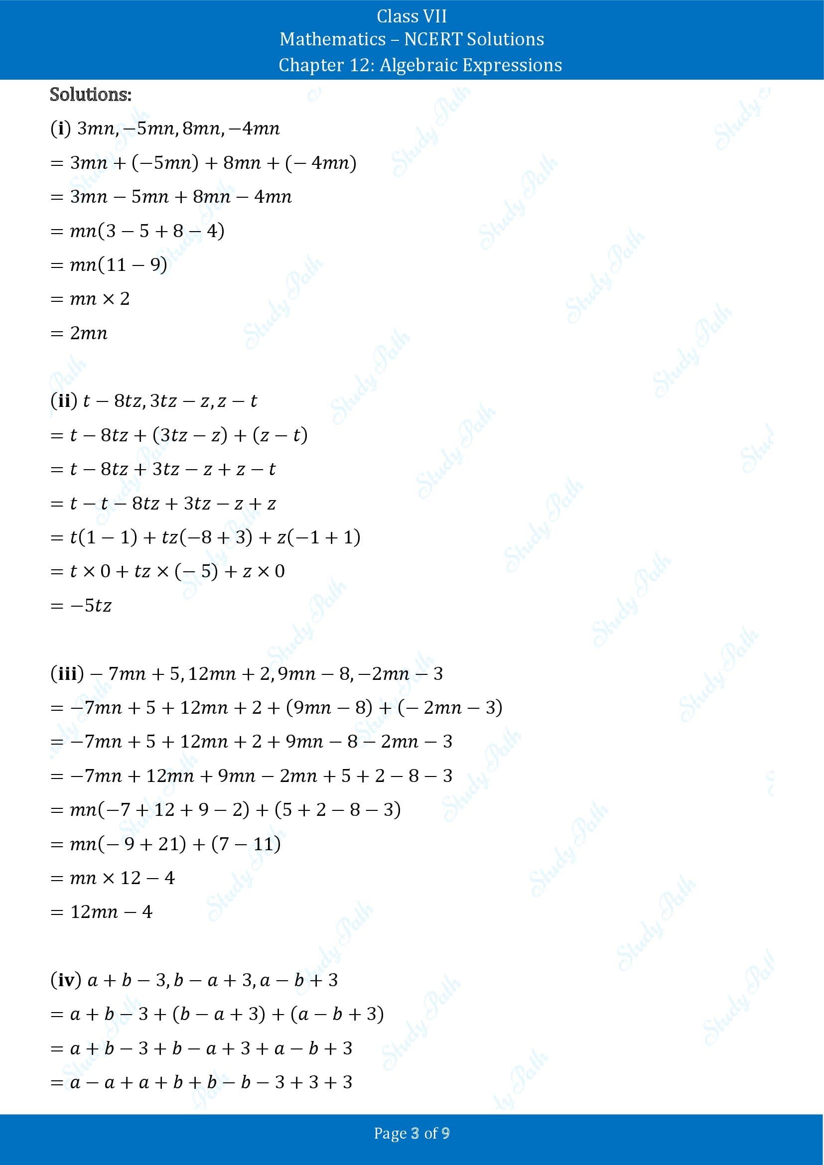 NCERT Solutions for Class 7 Maths Chapter 12 Algebraic Expressions Exercise 12.2 00003