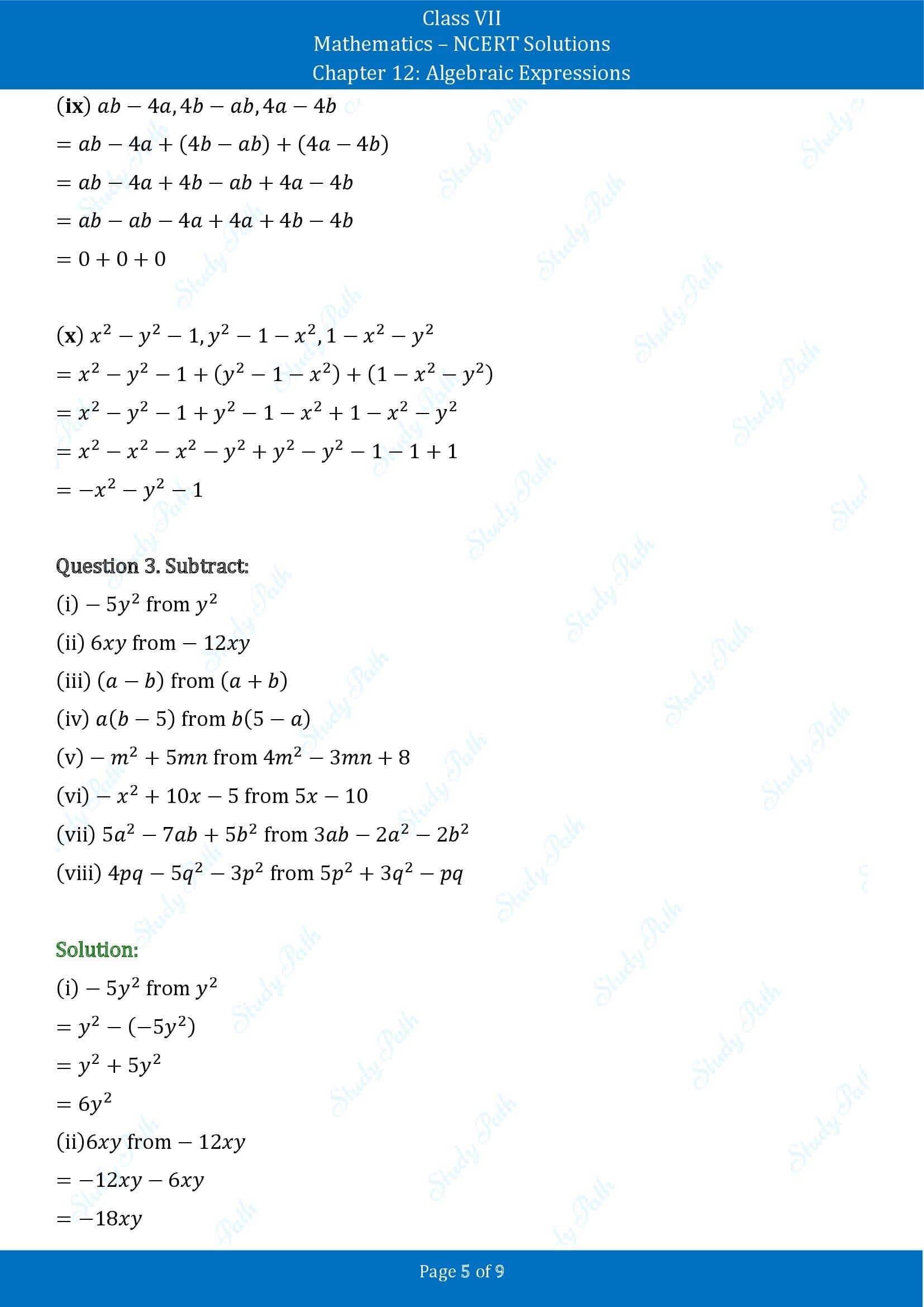 NCERT Solutions for Class 7 Maths Chapter 12 Algebraic Expressions Exercise 12.2 00005