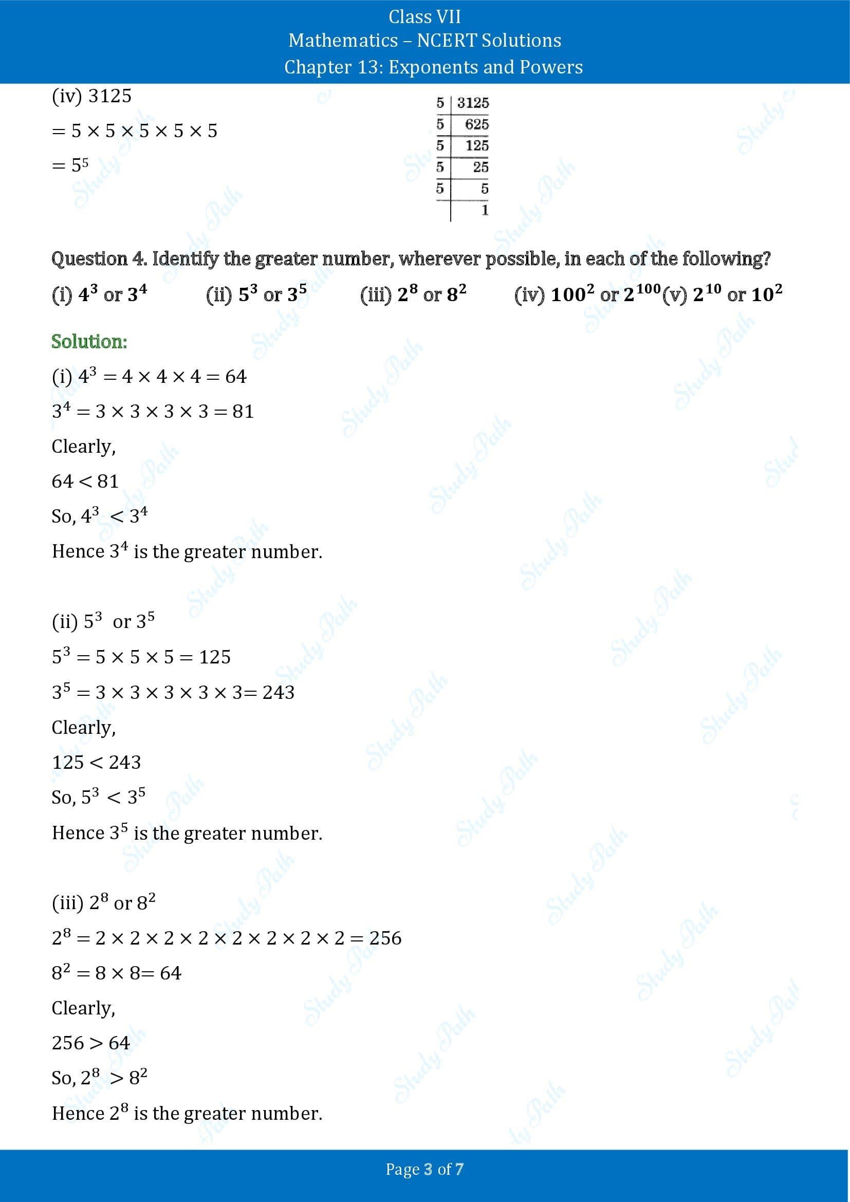 NCERT Solutions for Class 7 Maths Chapter 13 Exponents and Powers Exercise 13.1 00003