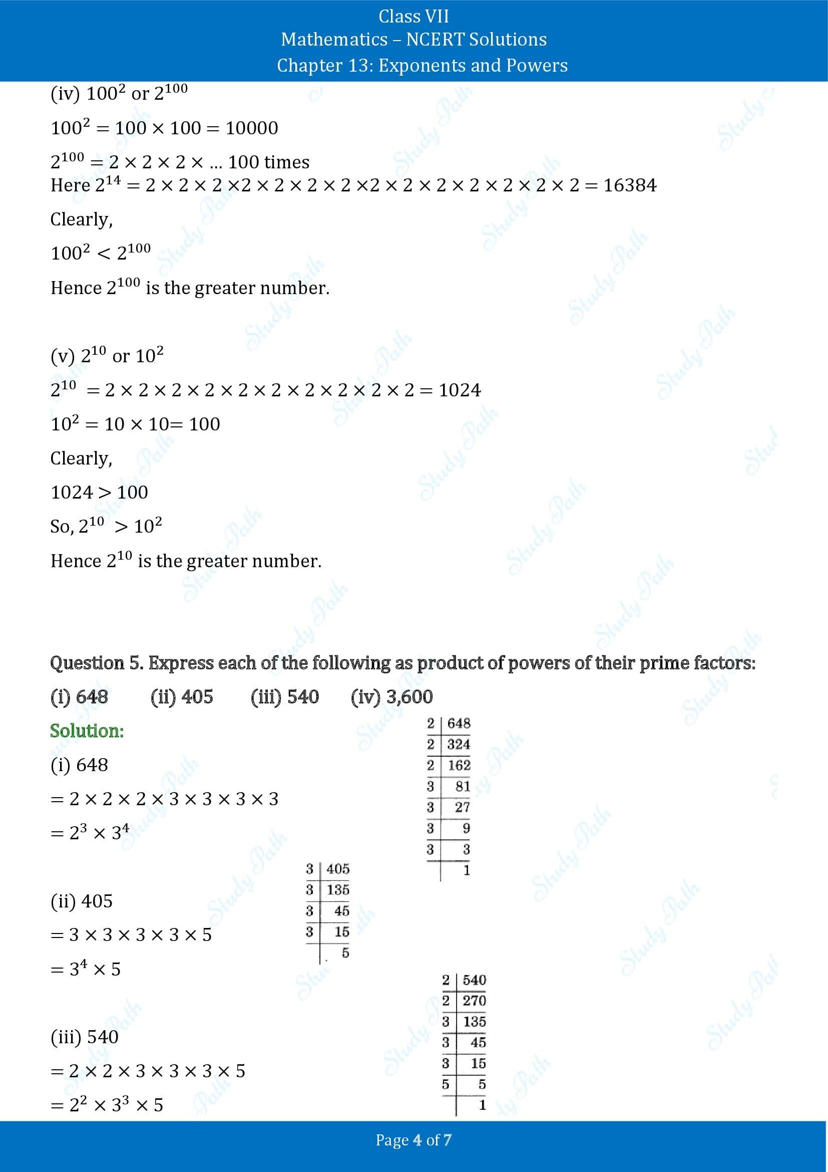 NCERT Solutions for Class 7 Maths Chapter 13 Exponents and Powers Exercise 13.1 00004