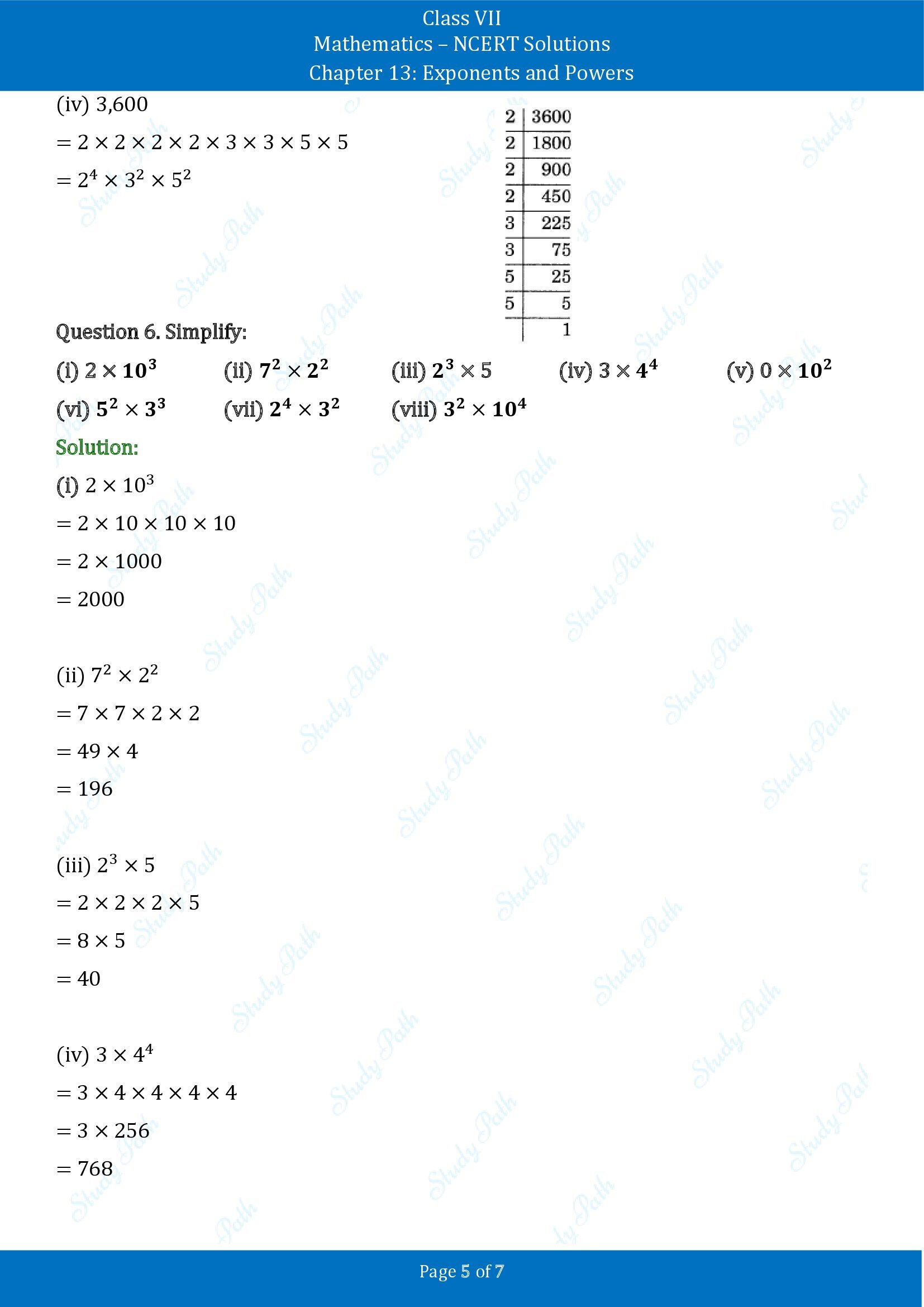 NCERT Solutions for Class 7 Maths Chapter 13 Exponents and Powers Exercise 13.1 00005