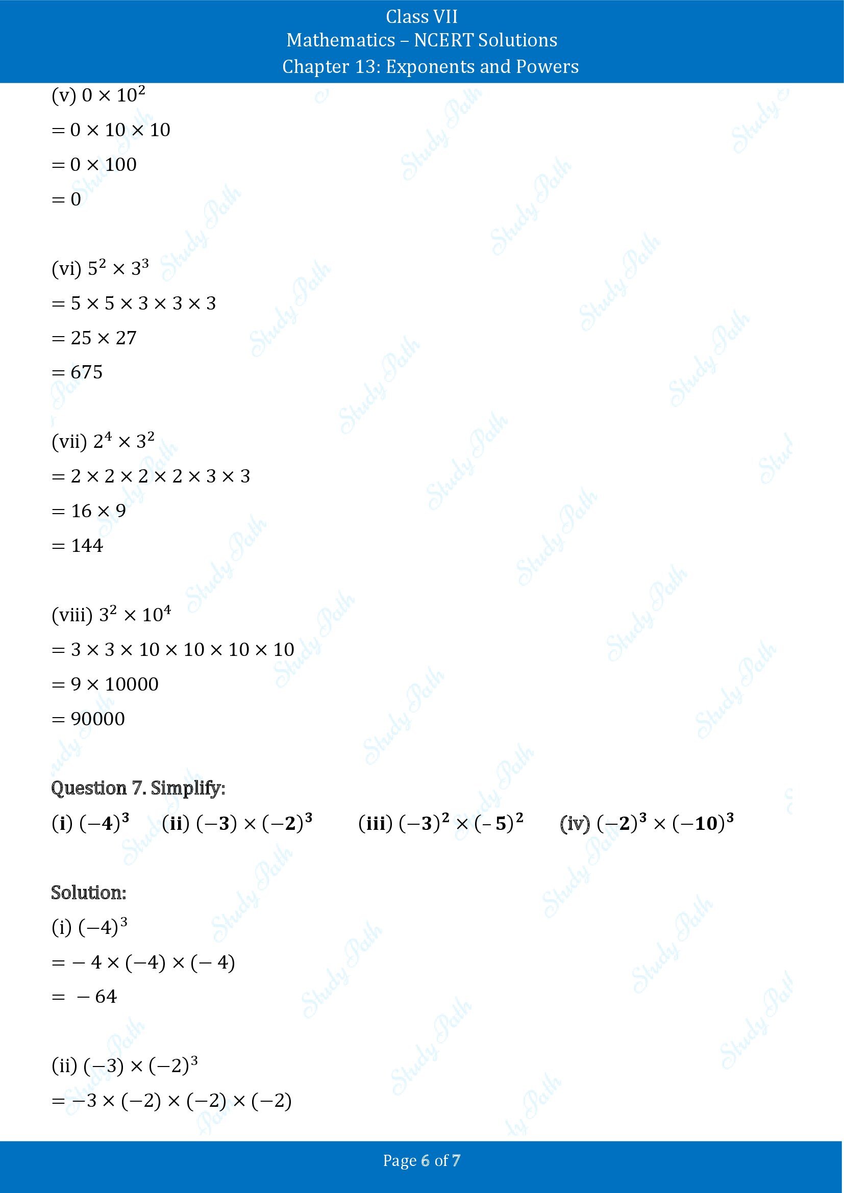 NCERT Solutions for Class 7 Maths Chapter 13 Exponents and Powers Exercise 13.1 00006