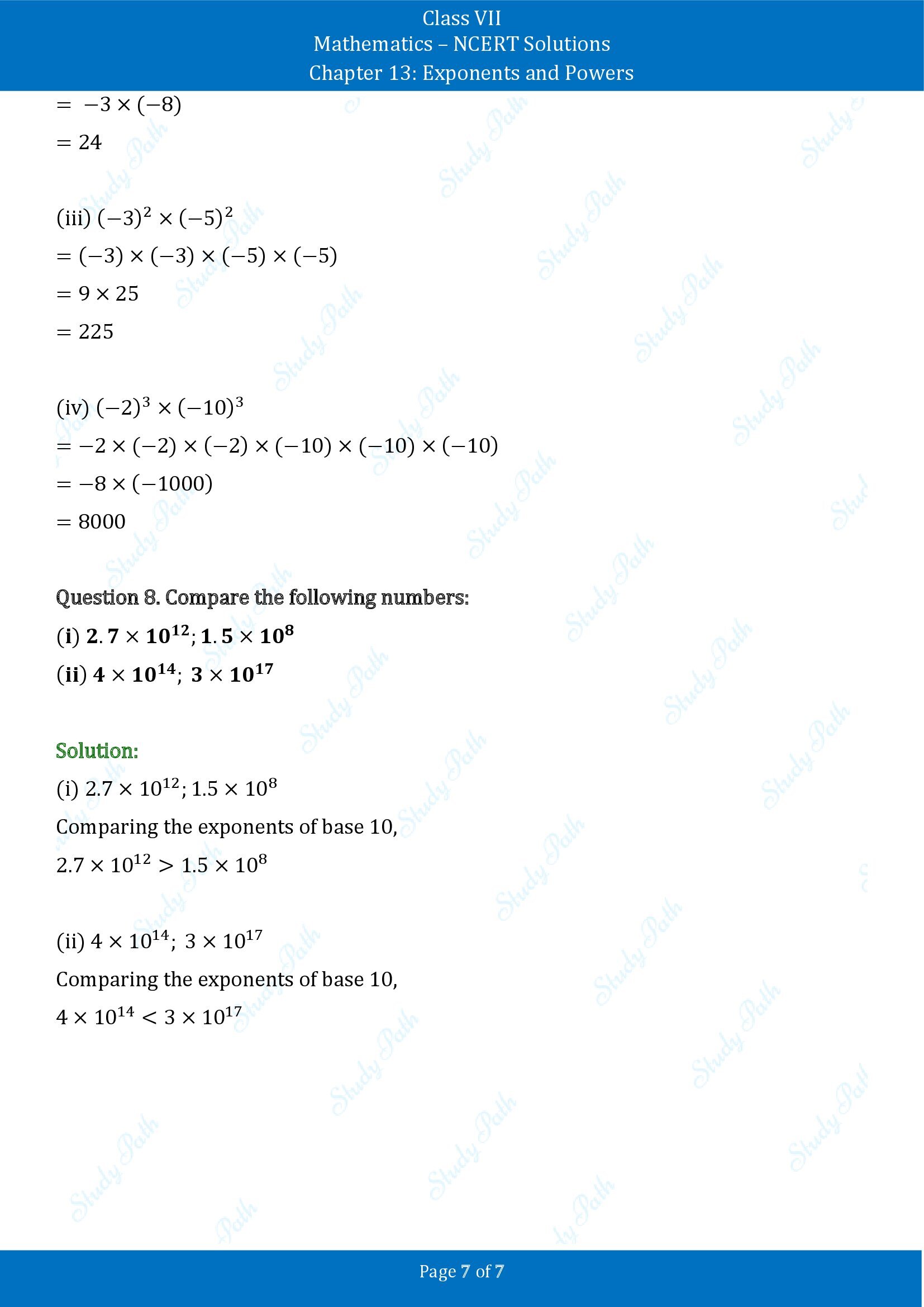 NCERT Solutions for Class 7 Maths Chapter 13 Exponents and Powers Exercise 13.1 00007