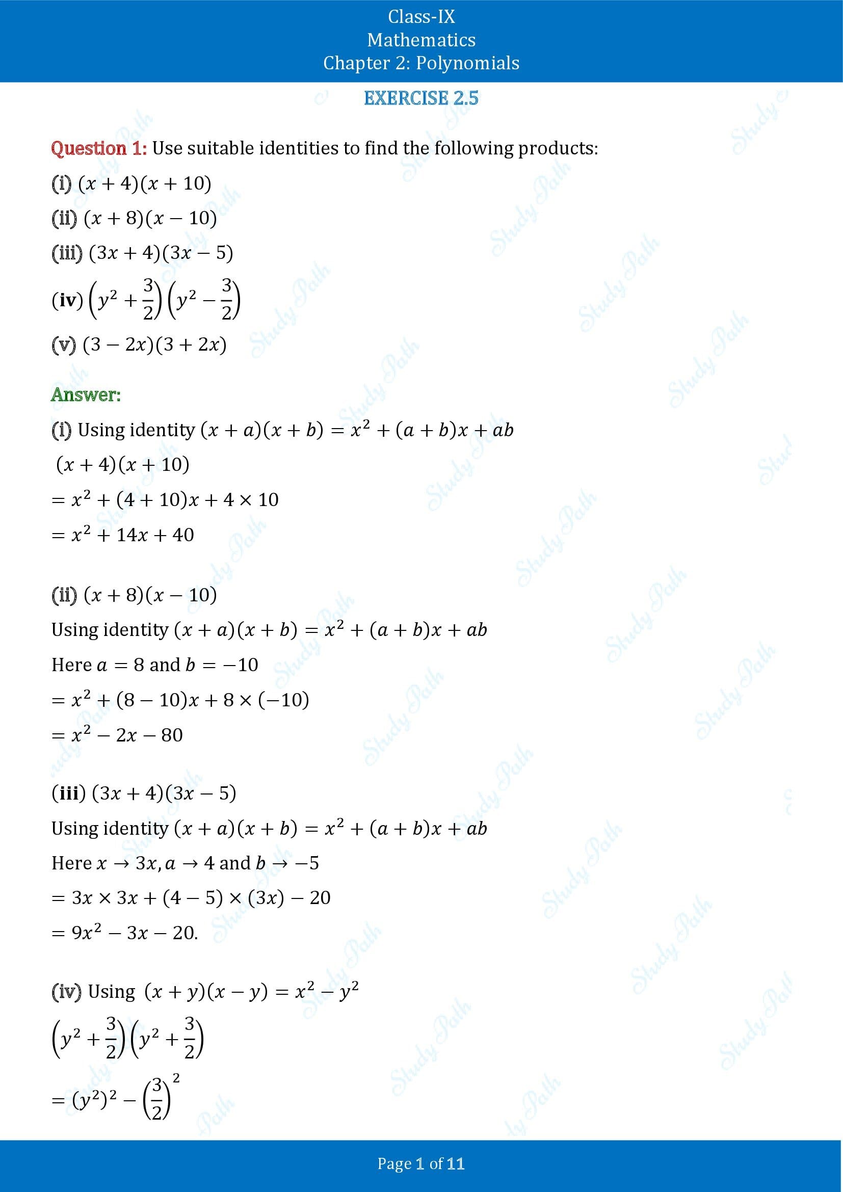 NCERT Solutions for Class 9 Maths Chapter 2 Polynomials Exercise 2.5 00001
