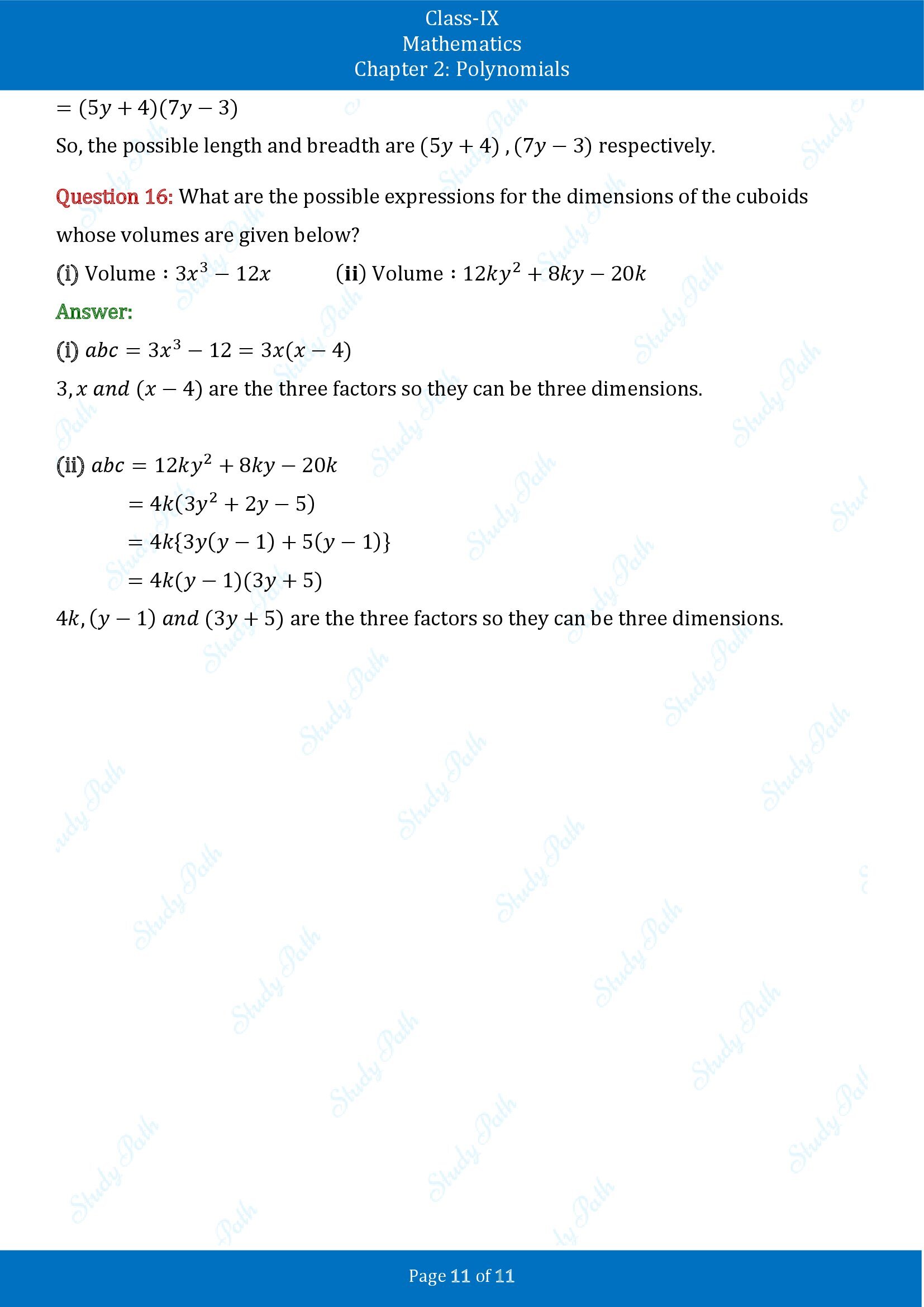 NCERT Solutions for Class 9 Maths Chapter 2 Polynomials Exercise 2.5 00011