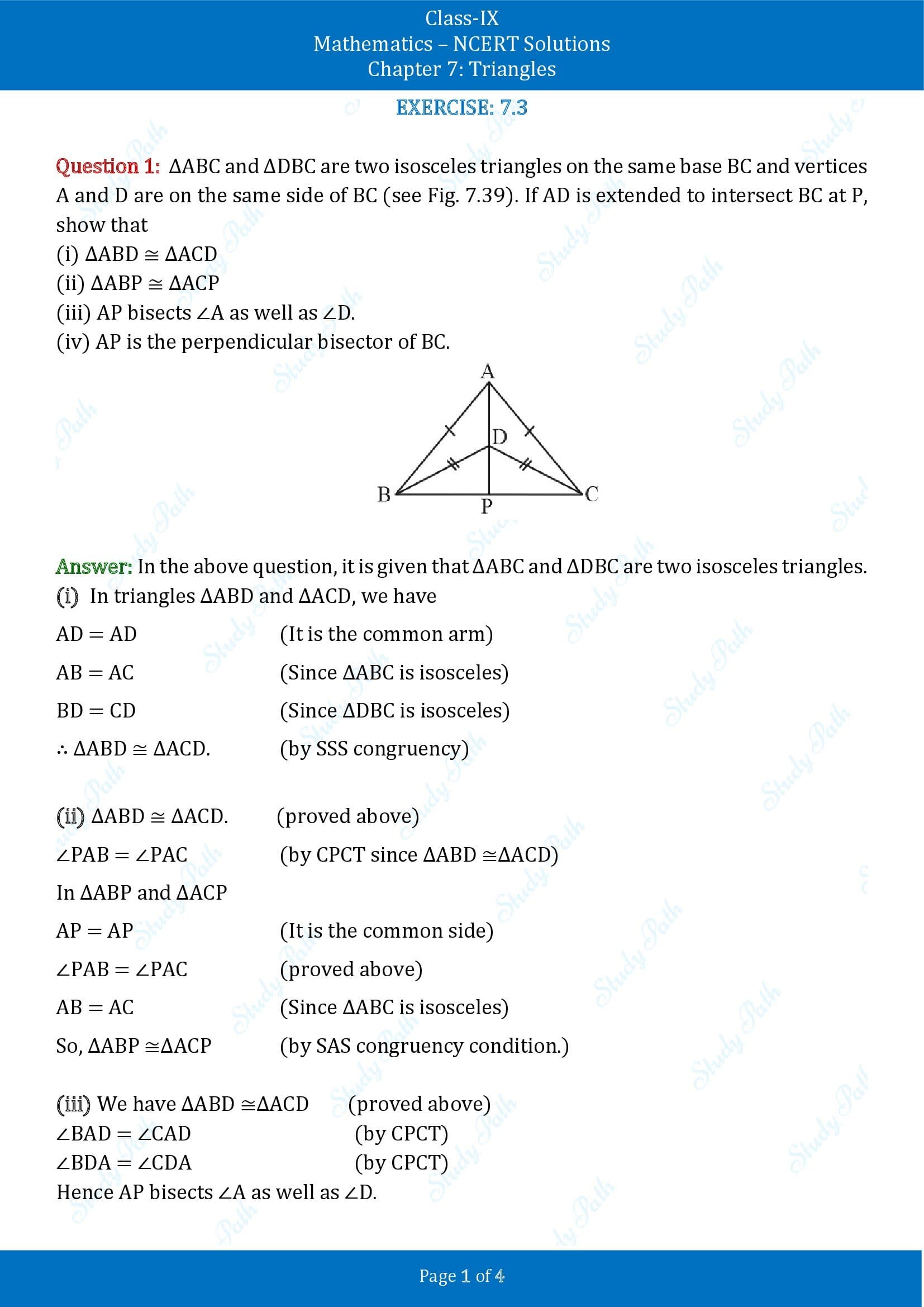 NCERT Solutions for Class 9 Maths Chapter 7 Triangles Exercise 7.3 00001