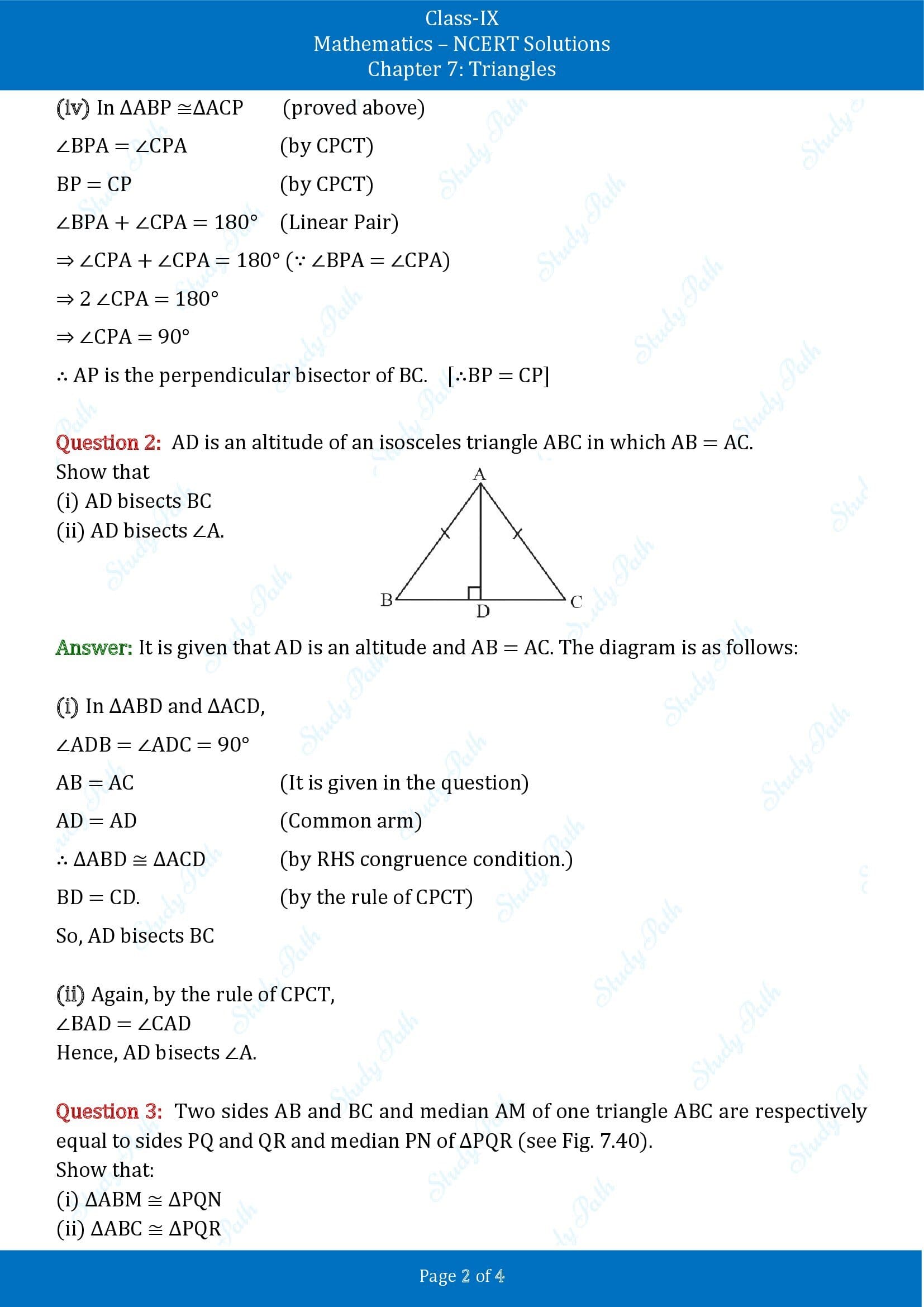 NCERT Solutions for Class 9 Maths Chapter 7 Triangles Exercise 7.3 00002