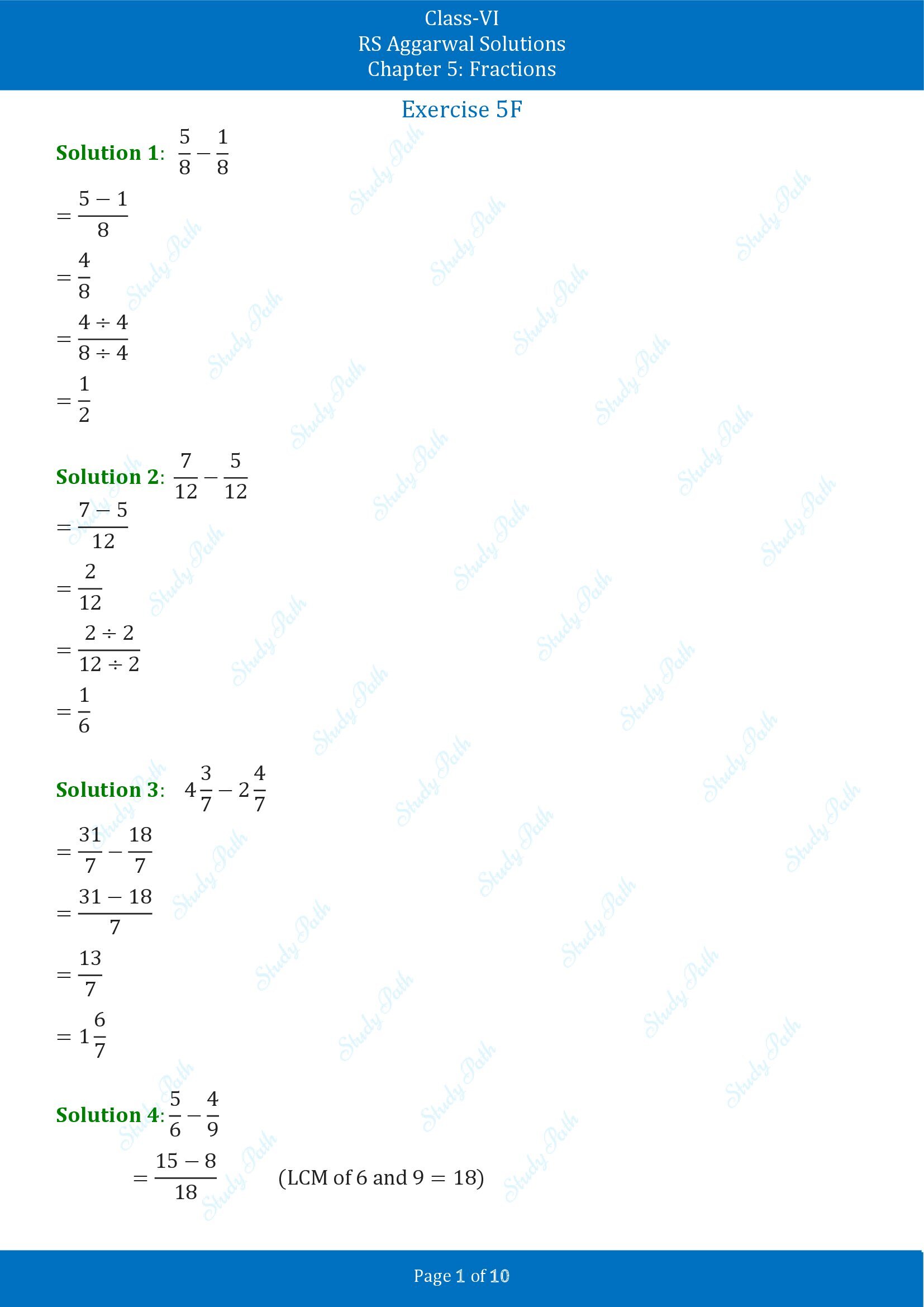 RS Aggarwal Solutions Class 6 Chapter 5 Fractions Exercise 5F 00001