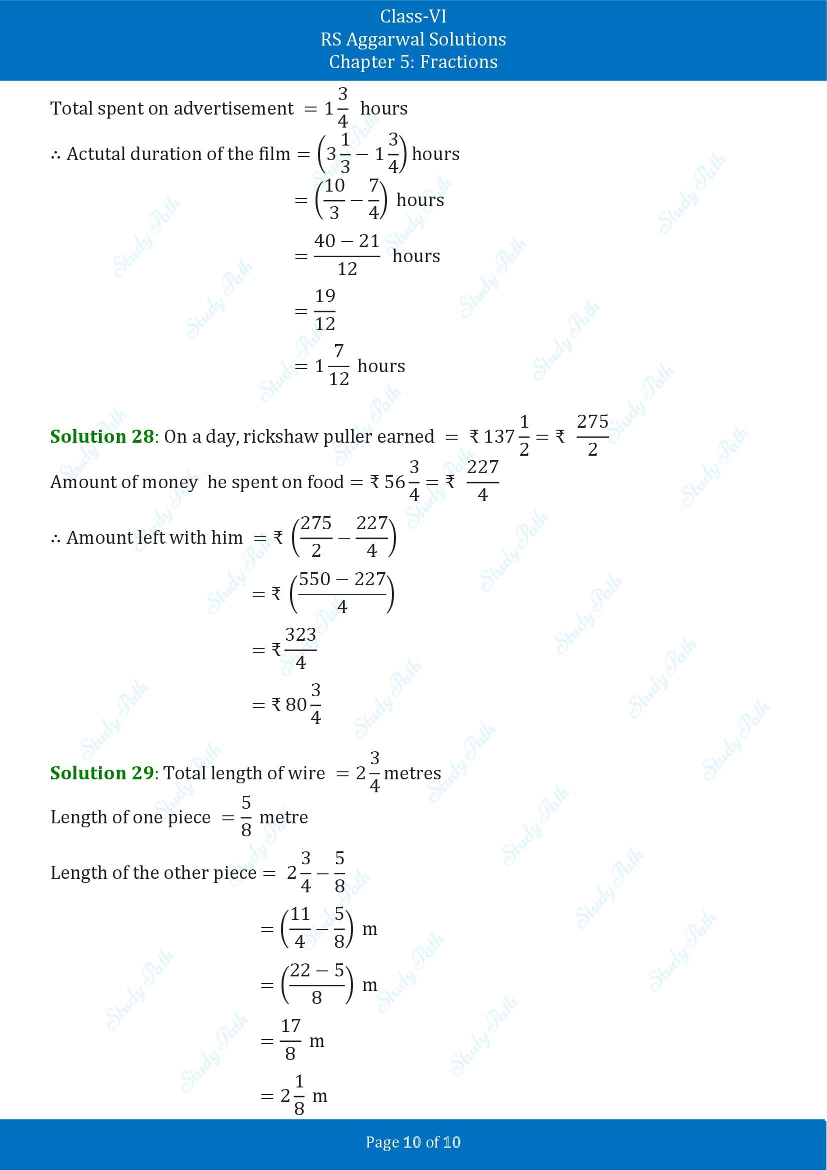 RS Aggarwal Solutions Class 6 Chapter 5 Fractions Exercise 5F 00010