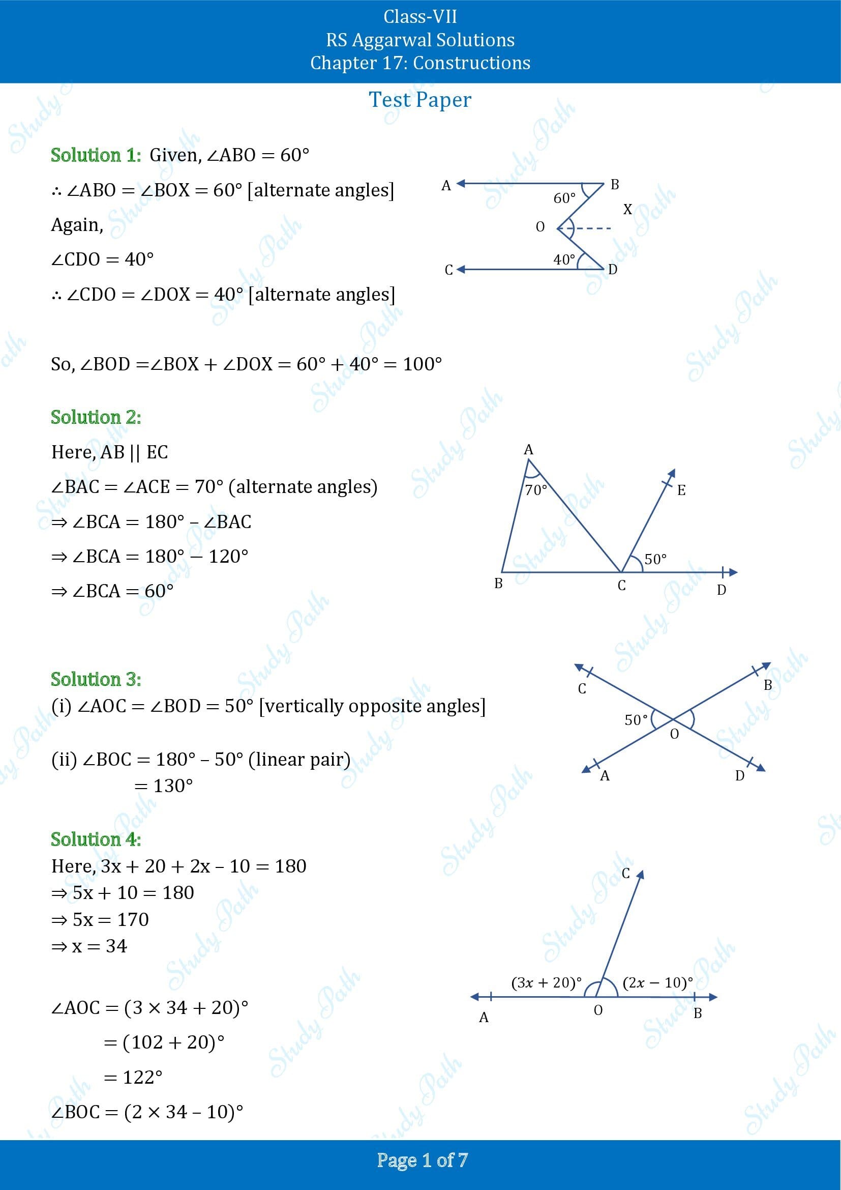 RS Aggarwal Solutions Class 7 Chapter 17 Constructions Test Paper 00001