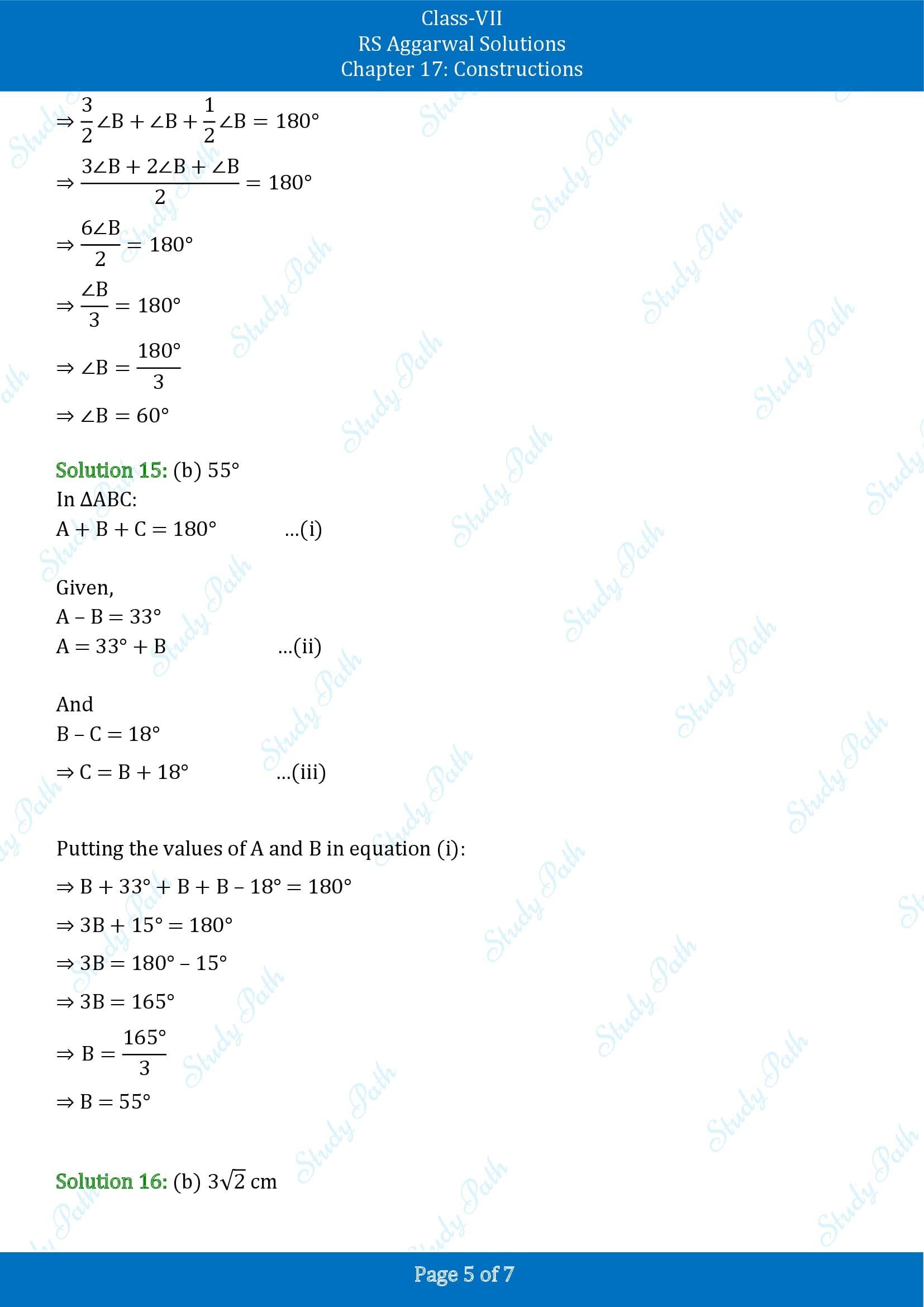 RS Aggarwal Solutions Class 7 Chapter 17 Constructions Test Paper 00005