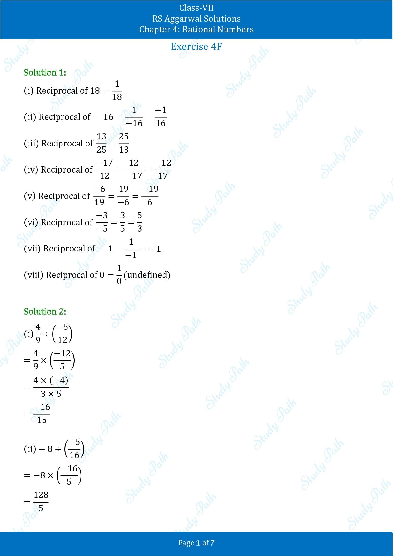 RS Aggarwal Solutions Class 7 Chapter 4 Rational Numbers Exercise 4F 00001