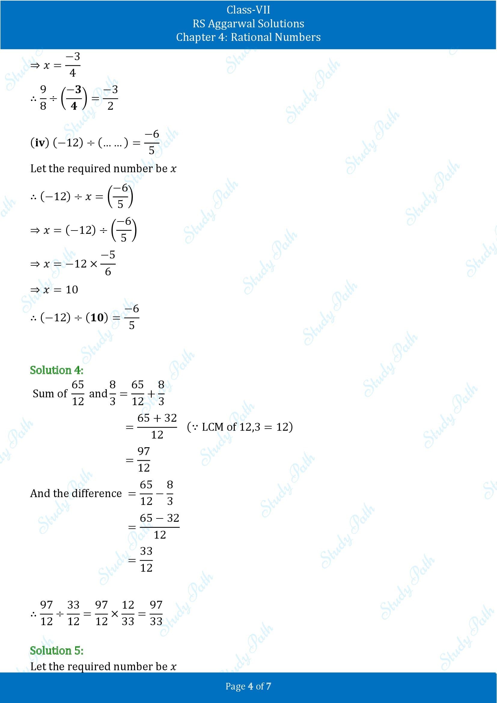 RS Aggarwal Solutions Class 7 Chapter 4 Rational Numbers Exercise 4F 00004