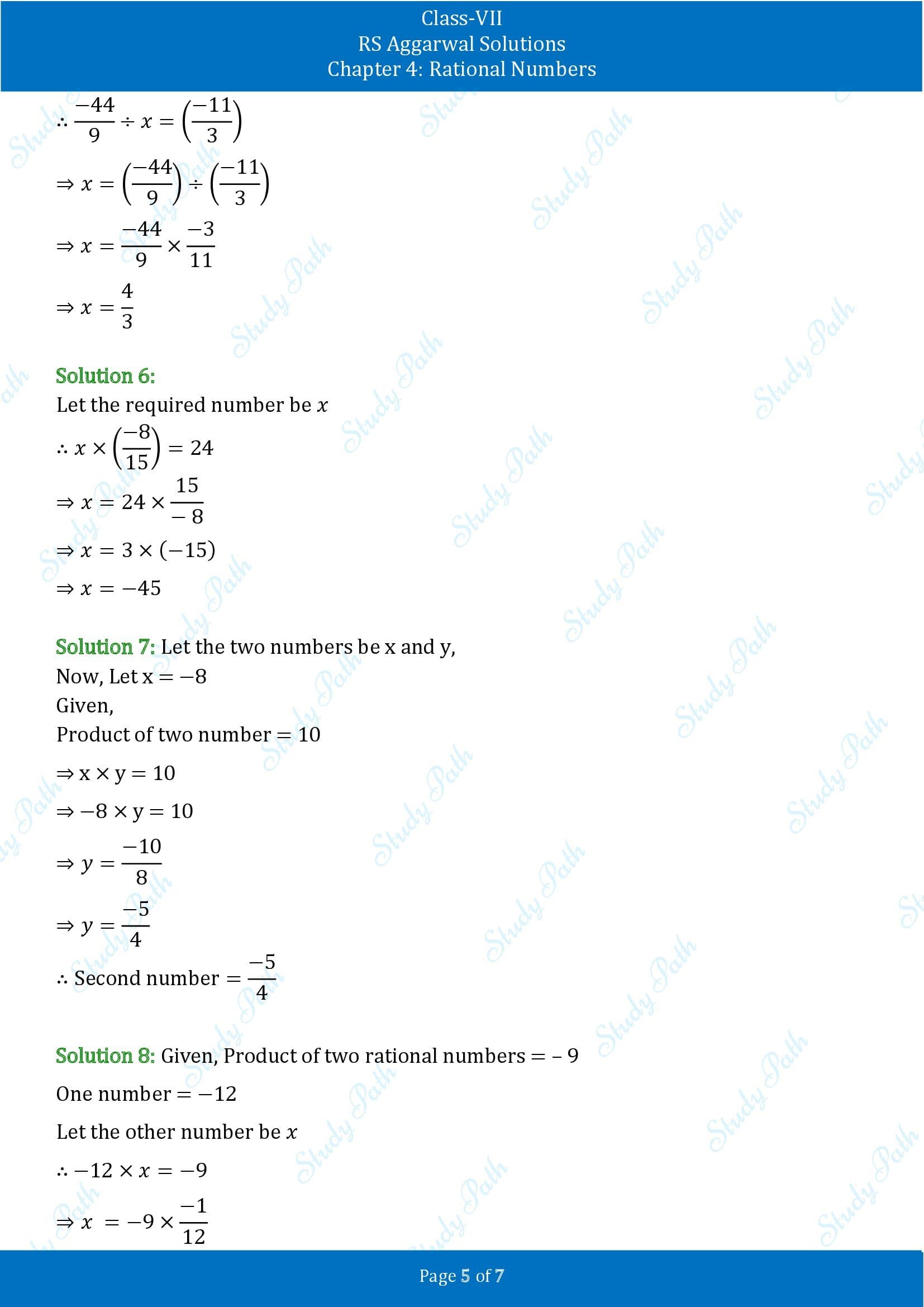 RS Aggarwal Solutions Class 7 Chapter 4 Rational Numbers Exercise 4F 00005
