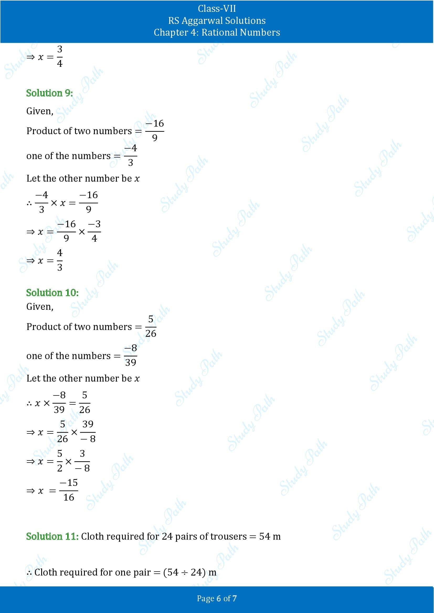 RS Aggarwal Solutions Class 7 Chapter 4 Rational Numbers Exercise 4F 00006