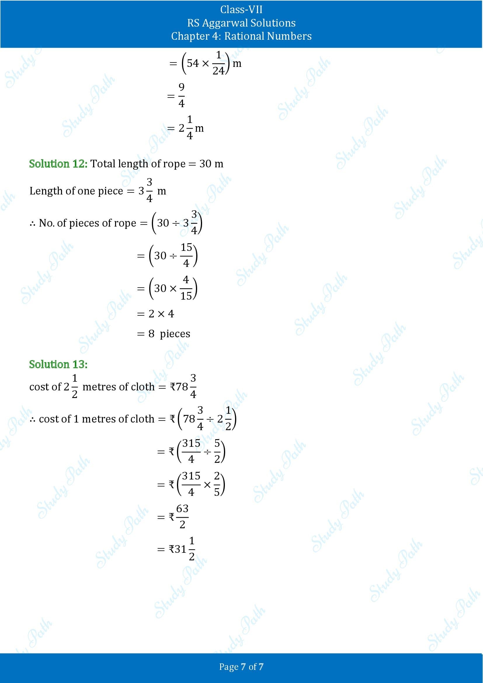 RS Aggarwal Solutions Class 7 Chapter 4 Rational Numbers Exercise 4F 00007