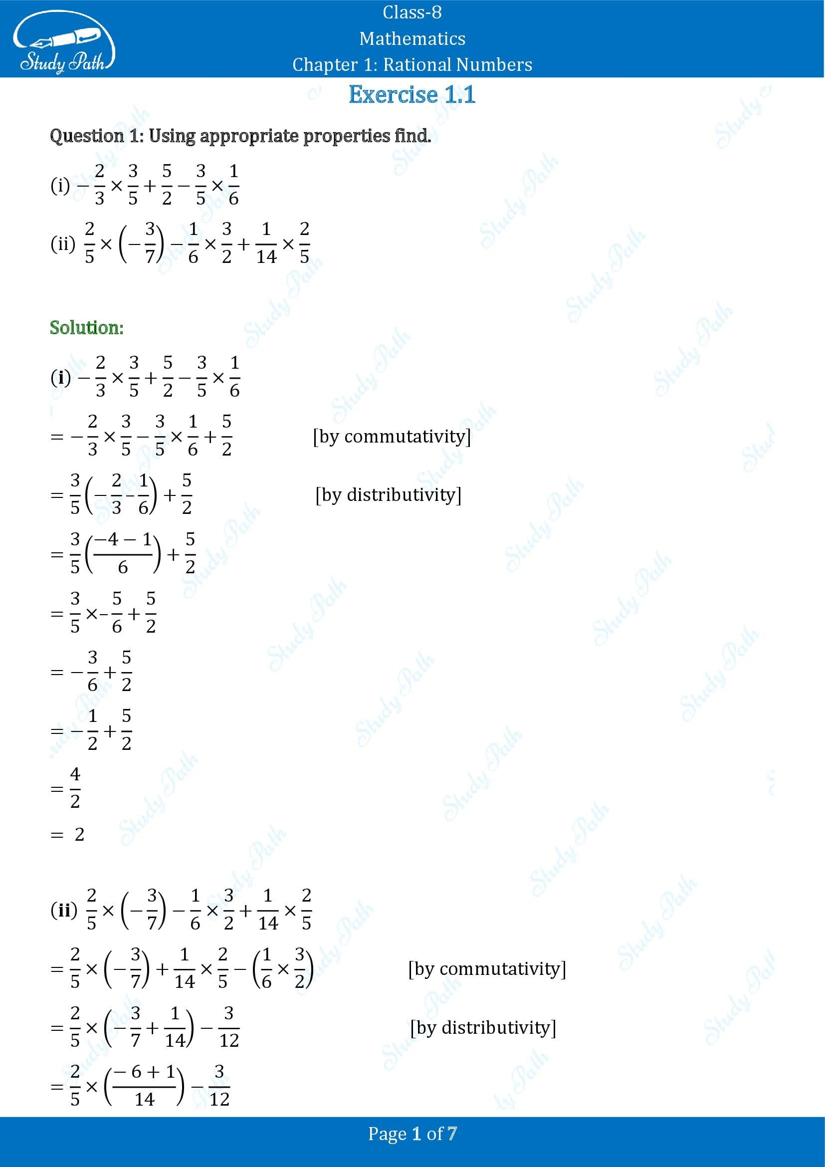 NCERT Solutions for Class 8 Maths Chapter 1 Rational Numbers Exercise 1.1 0001