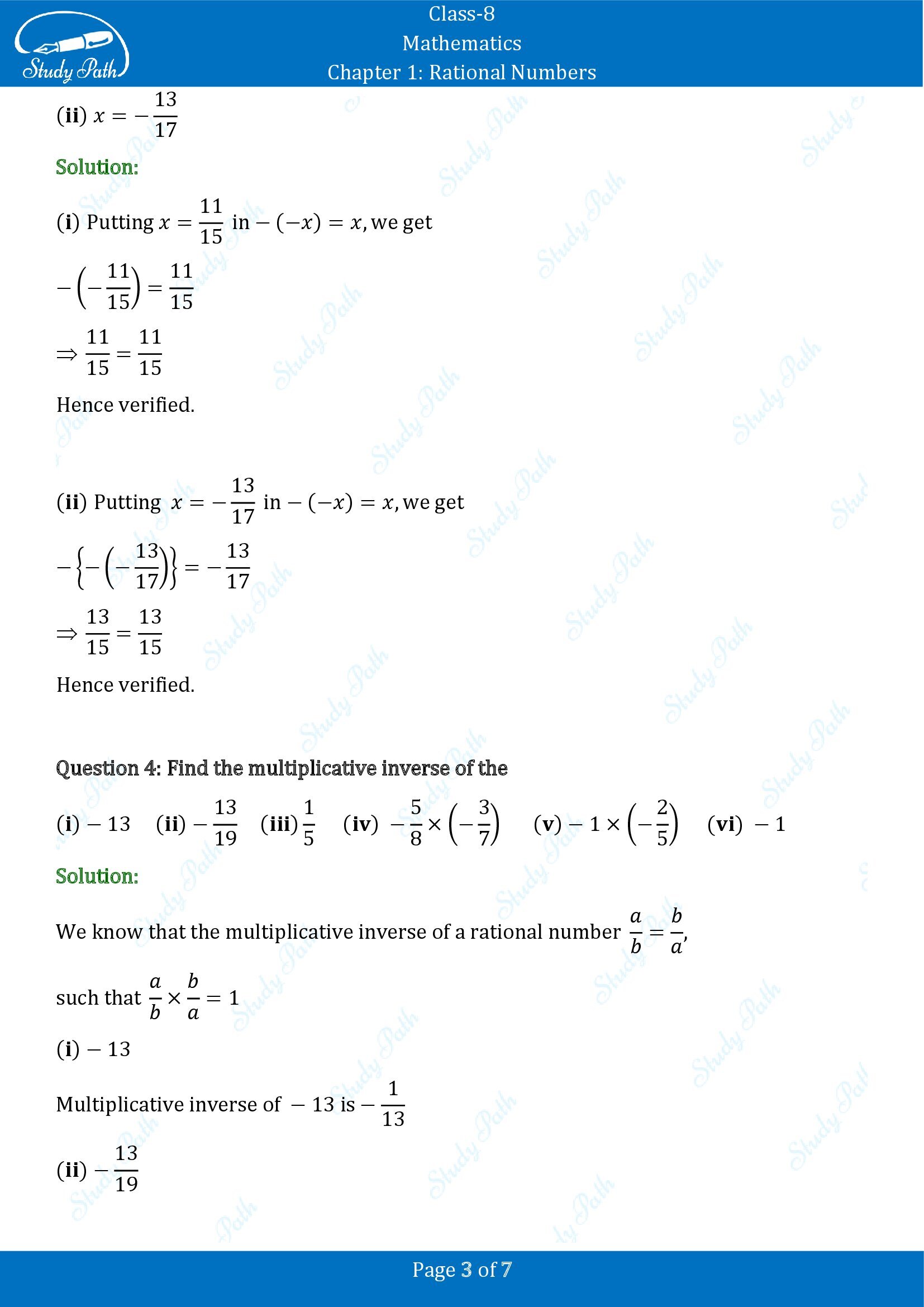 NCERT Solutions for Class 8 Maths Chapter 1 Rational Numbers Exercise 1.1 0003