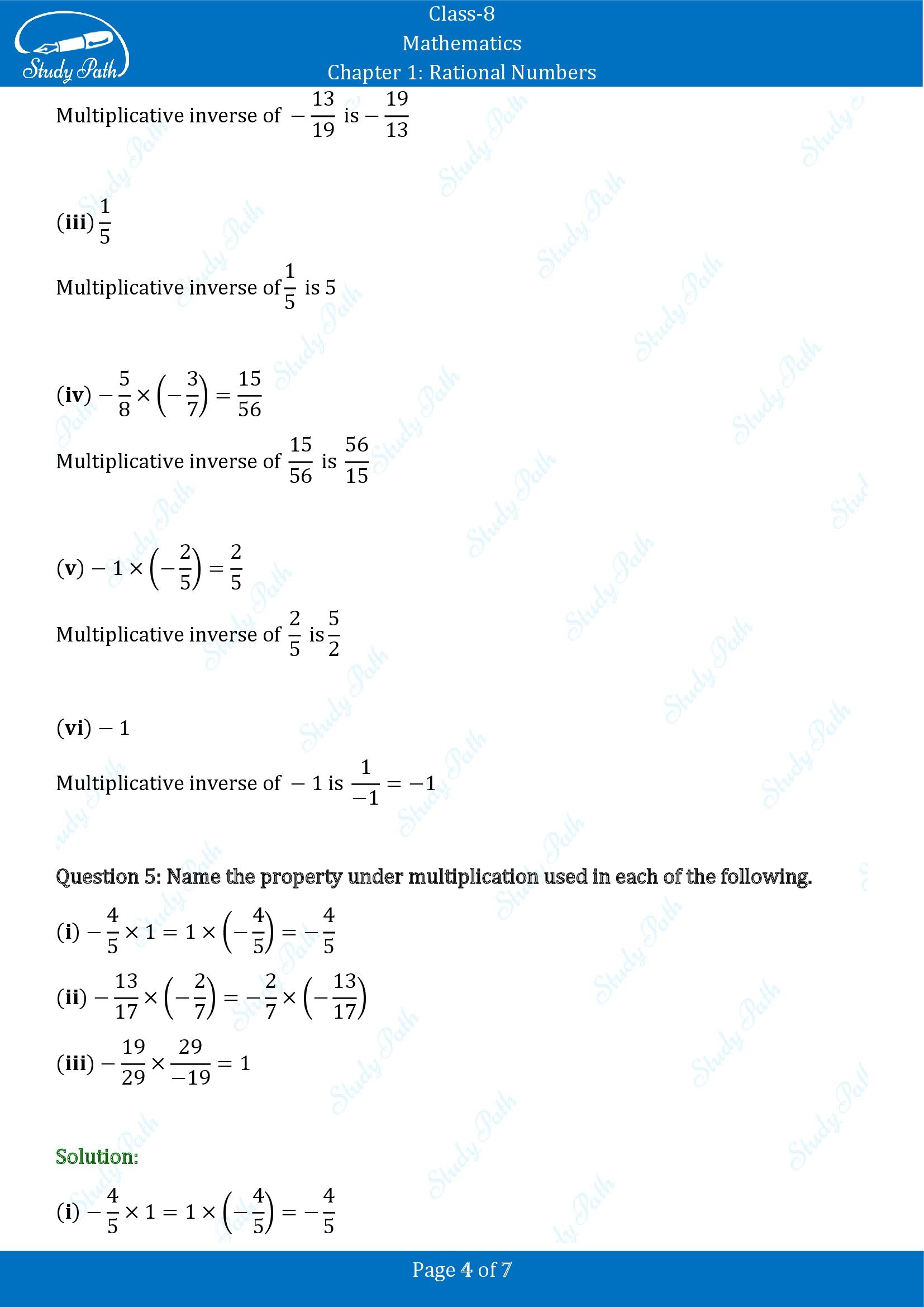 NCERT Solutions for Class 8 Maths Chapter 1 Rational Numbers Exercise 1.1 0004