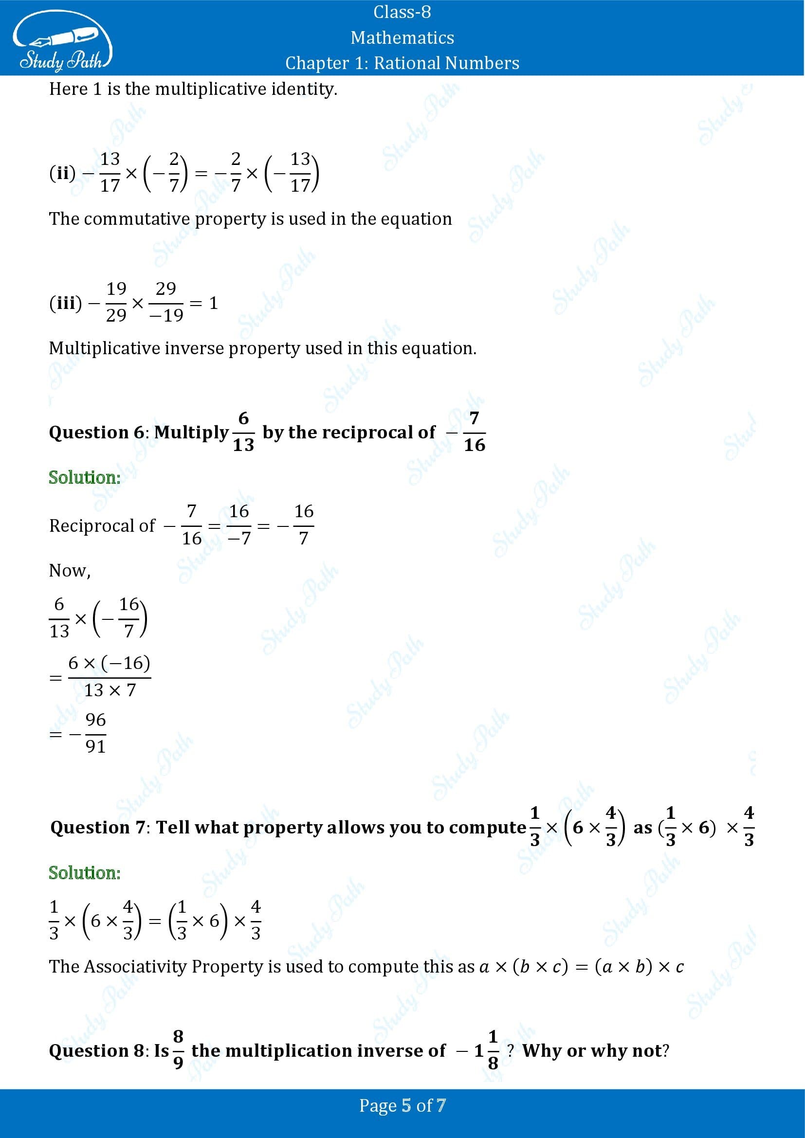 NCERT Solutions for Class 8 Maths Chapter 1 Rational Numbers Exercise 1.1 0005