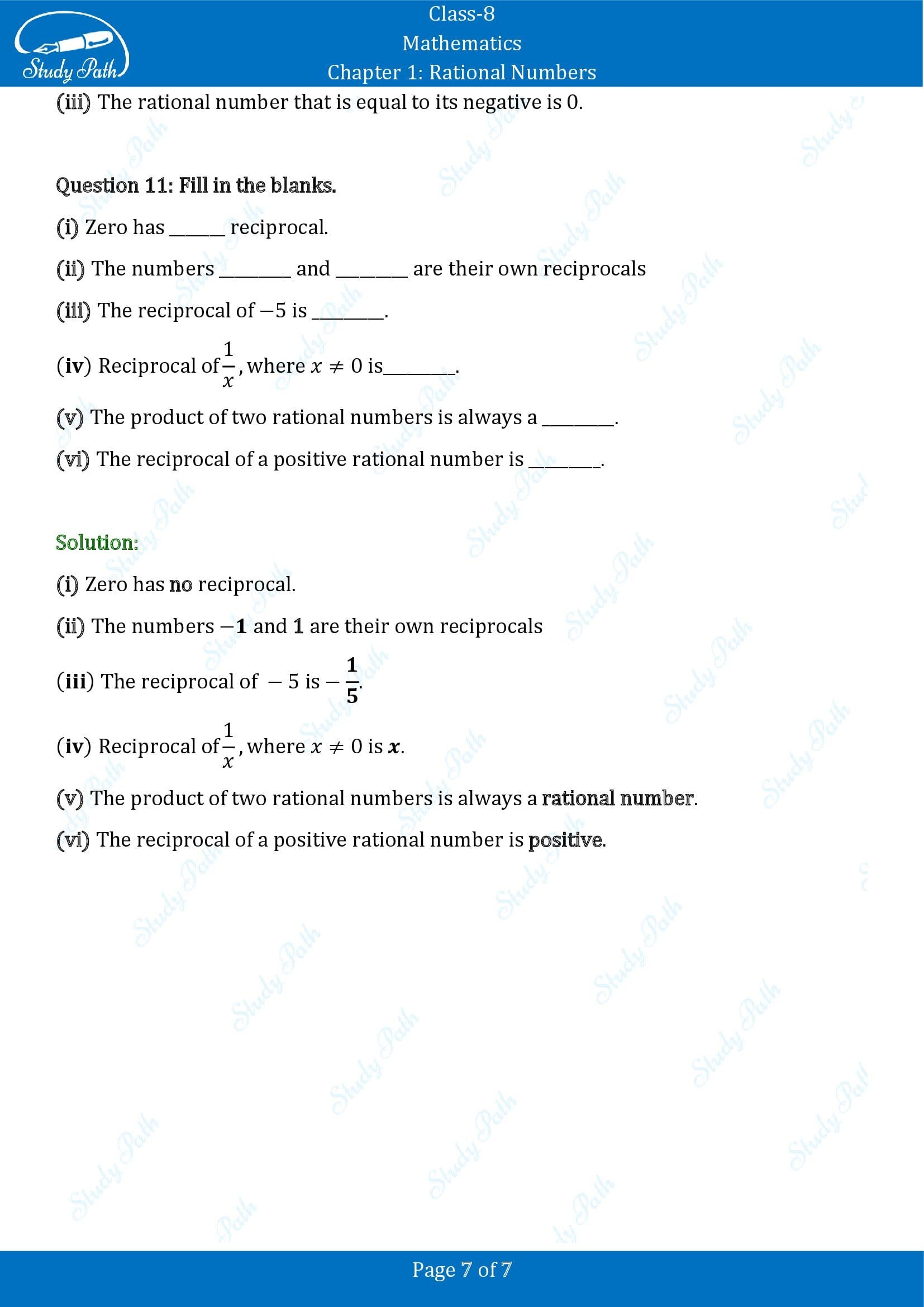NCERT Solutions for Class 8 Maths Chapter 1 Rational Numbers Exercise 1.1 0007