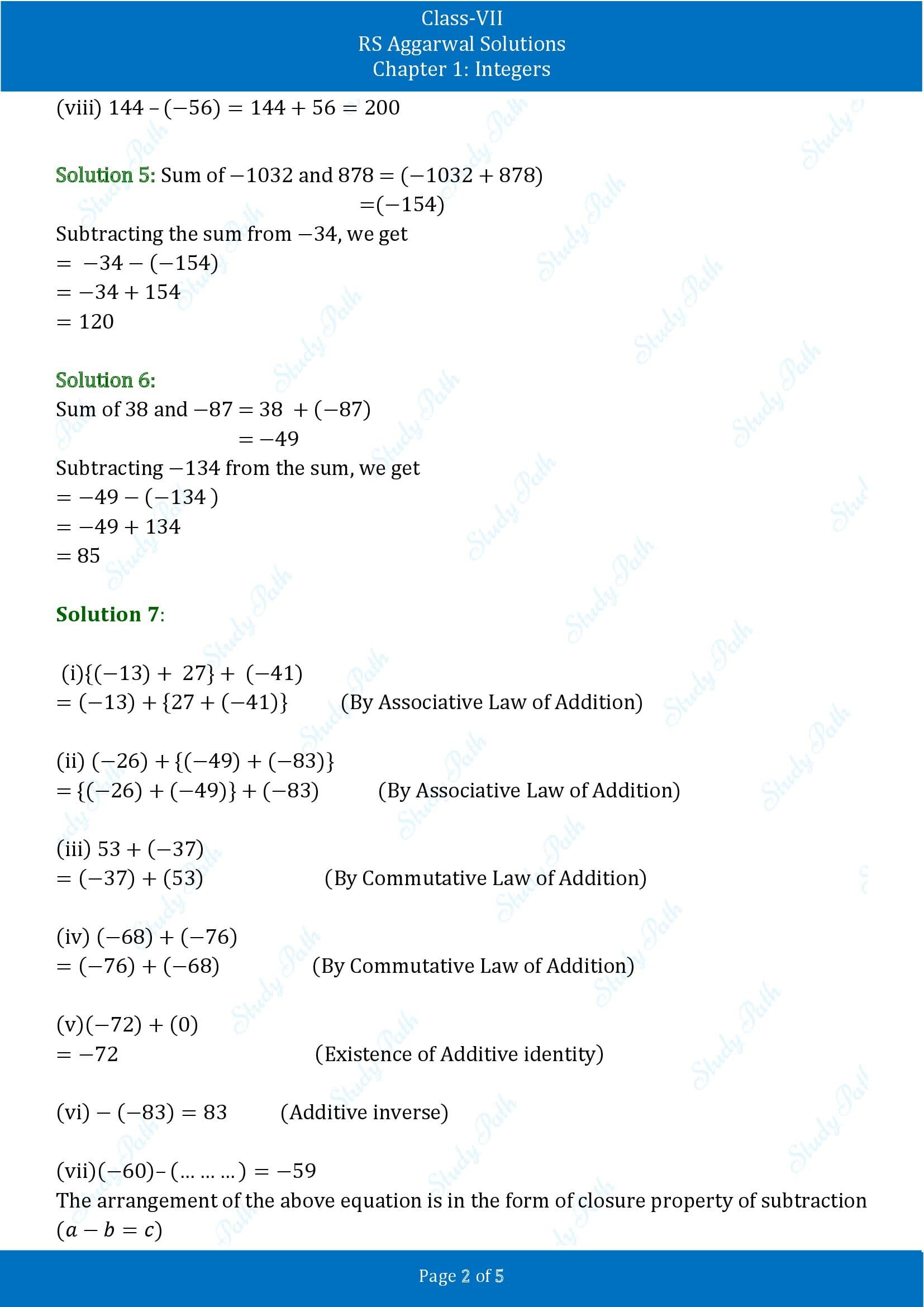 RS Aggarwal Solutions Class 7 Chapter 1 Integers Exercise 1A 0002