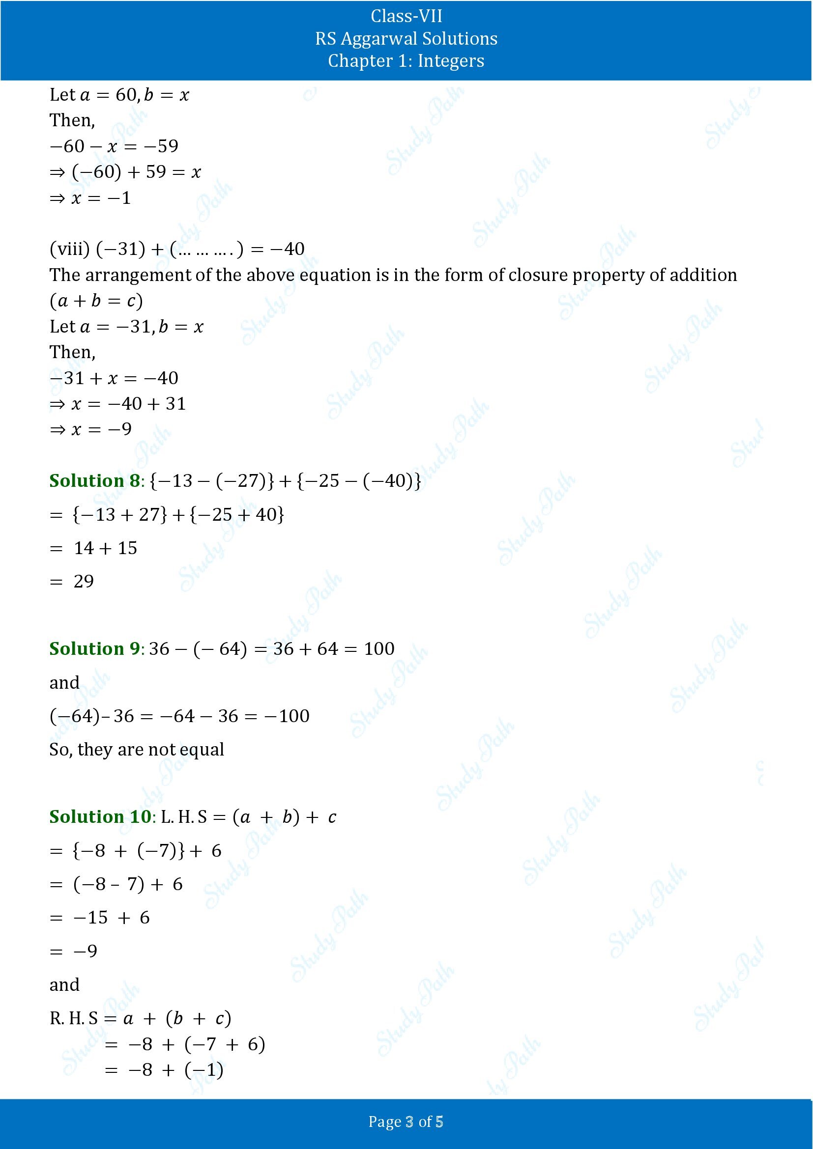RS Aggarwal Solutions Class 7 Chapter 1 Integers Exercise 1A 0003