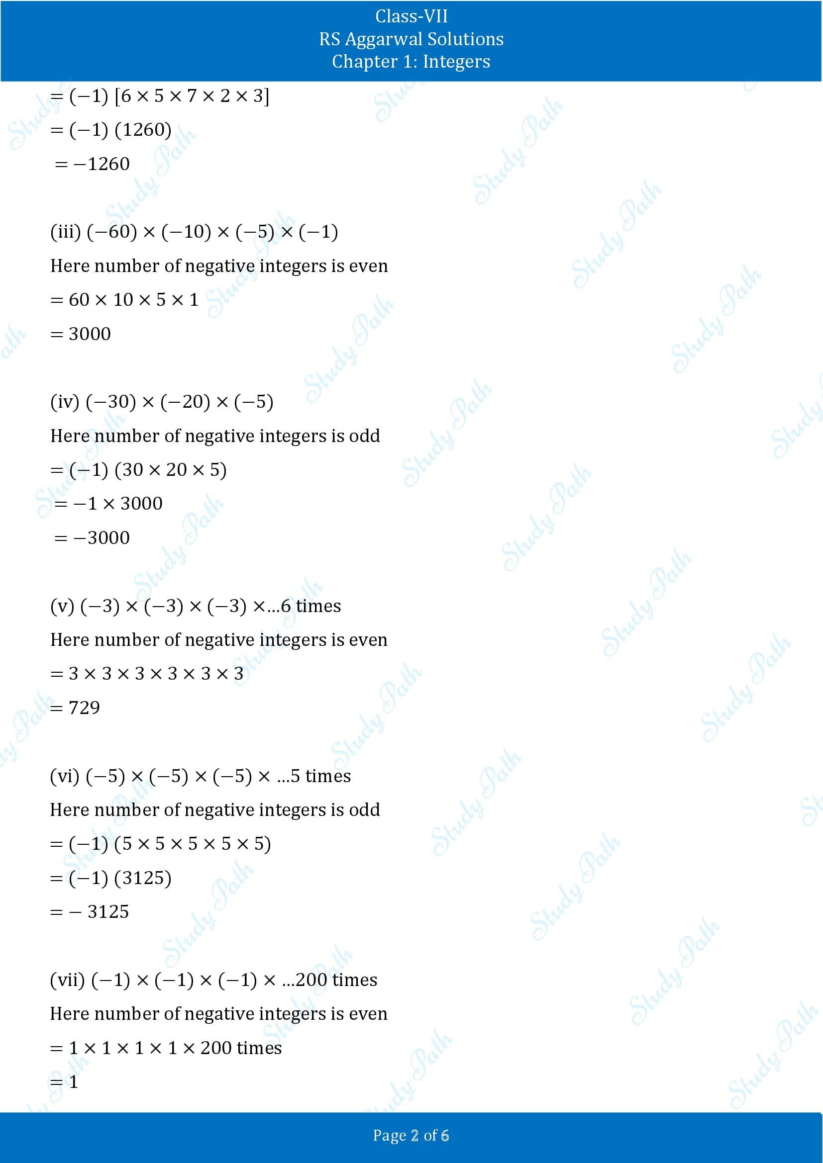 RS Aggarwal Solutions Class 7 Chapter 1 Integers Exercise 1B 00002
