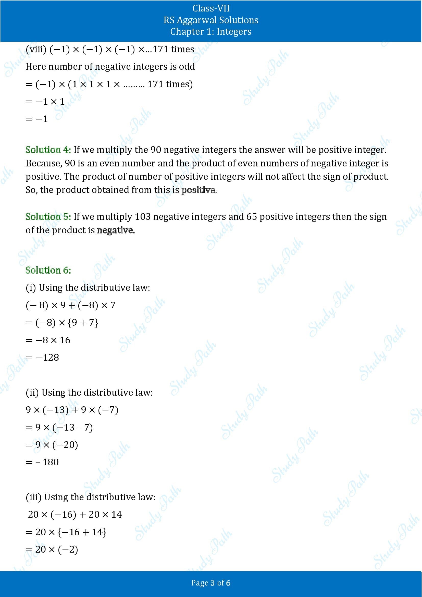 RS Aggarwal Solutions Class 7 Chapter 1 Integers Exercise 1B 00003