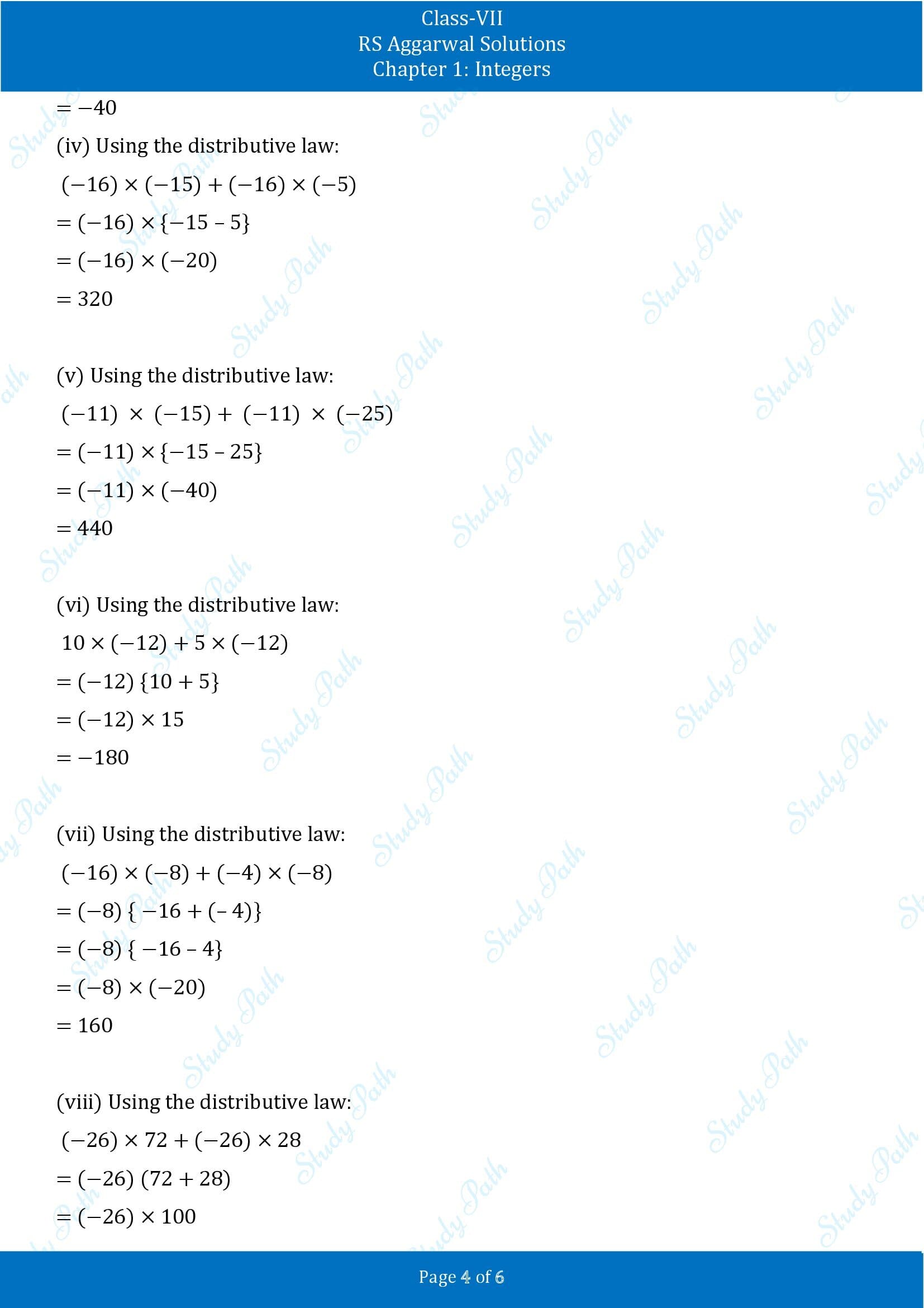 RS Aggarwal Solutions Class 7 Chapter 1 Integers Exercise 1B 00004
