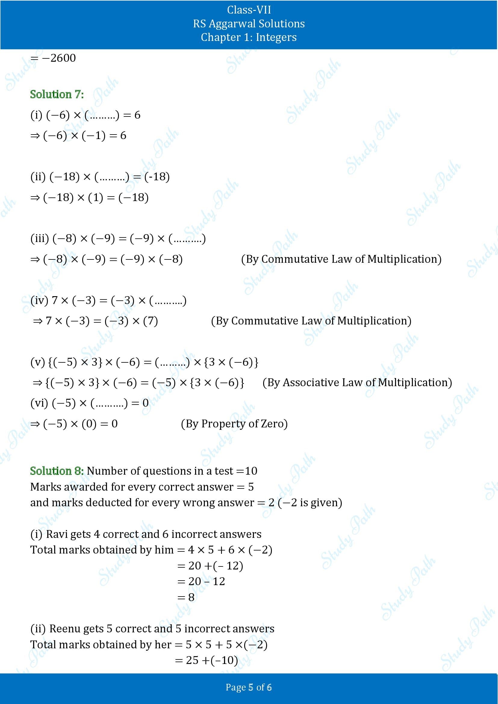 RS Aggarwal Solutions Class 7 Chapter 1 Integers Exercise 1B 00005