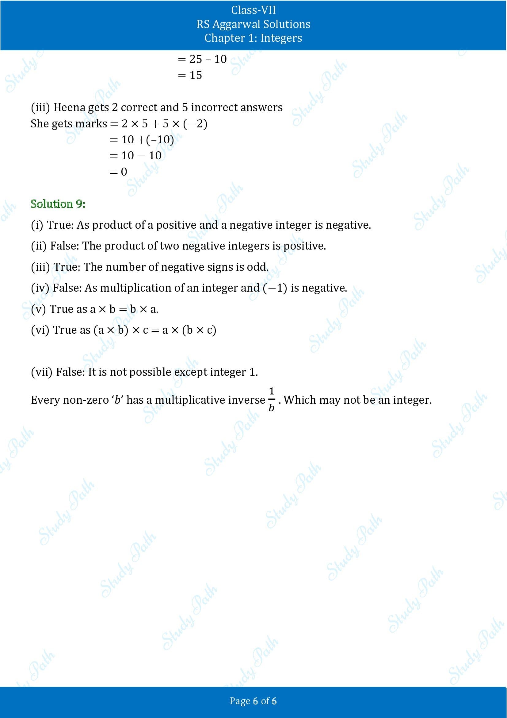 RS Aggarwal Solutions Class 7 Chapter 1 Integers Exercise 1B 00006