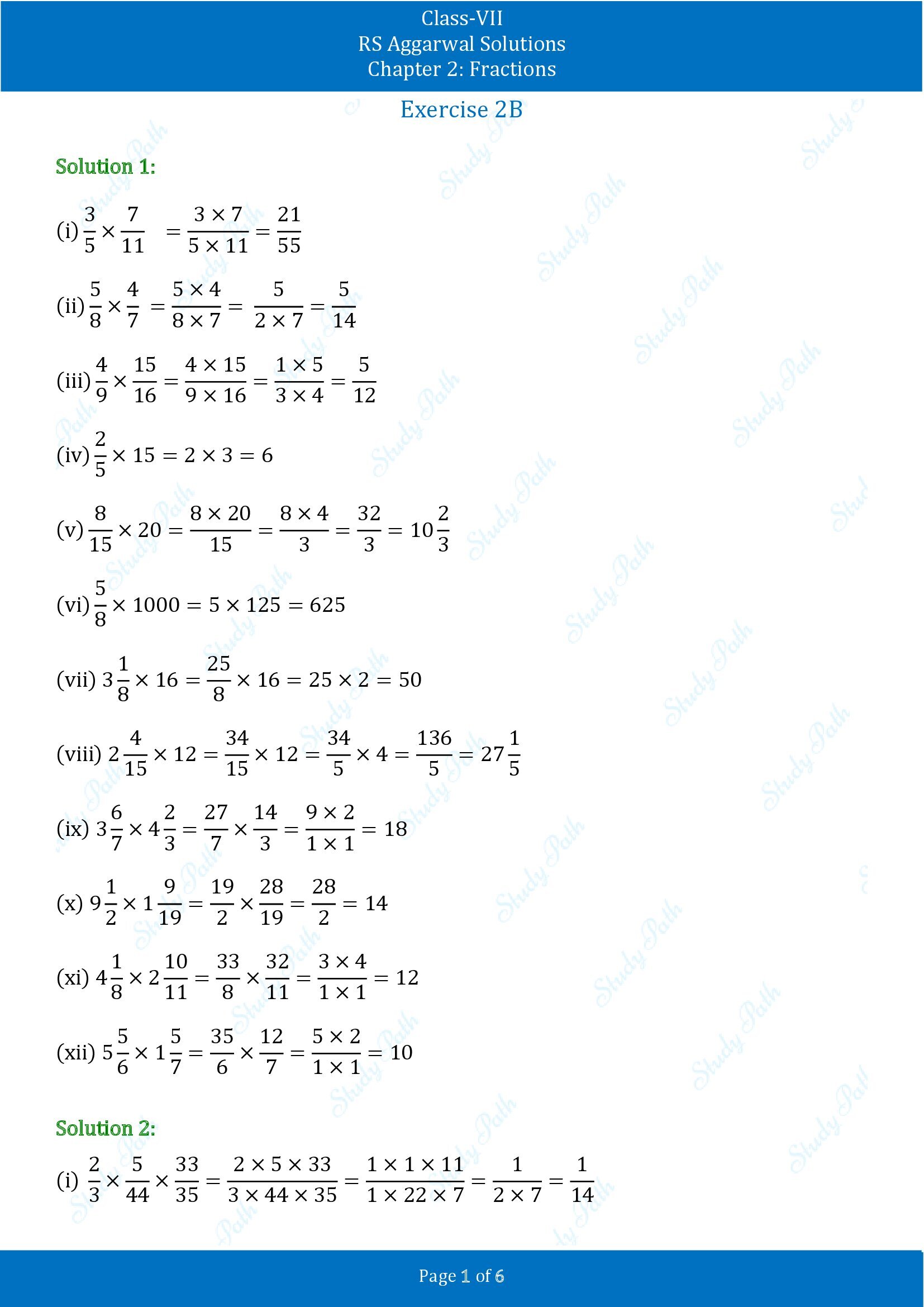 RS Aggarwal Solutions Class 7 Chapter 2 Fractions Exercise 2B 00001