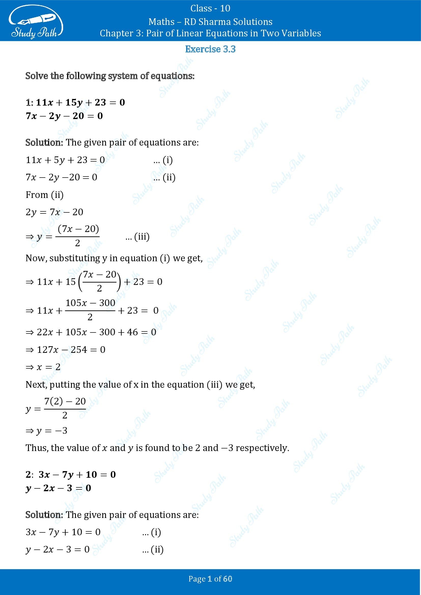 RD Sharma Solutions Class 10 Chapter 3 Pair of Linear Equations in Two Variables Exercise 3.3 00001