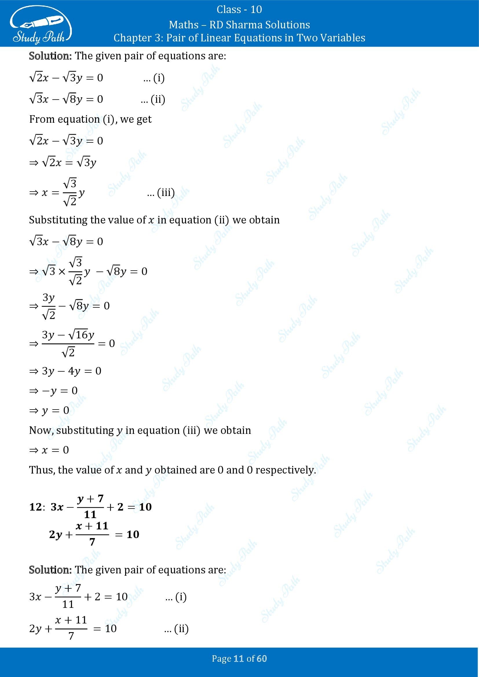 RD Sharma Solutions Class 10 Chapter 3 Pair of Linear Equations in Two Variables Exercise 3.3 00011