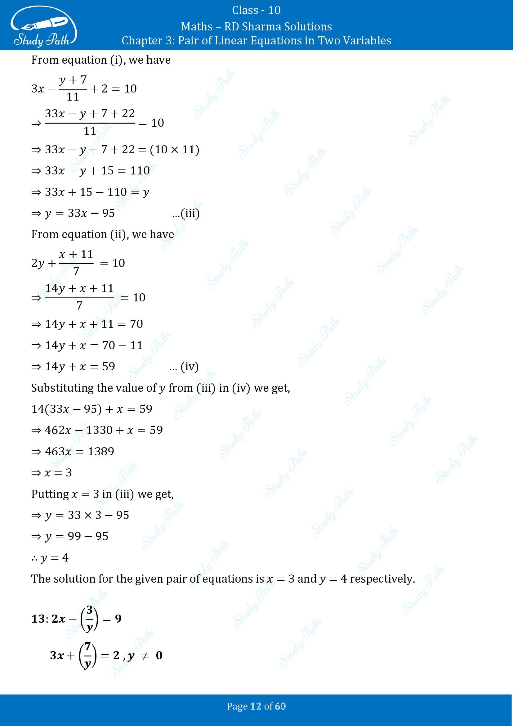 RD Sharma Solutions Class 10 Chapter 3 Pair of Linear Equations in Two Variables Exercise 3.3 00012