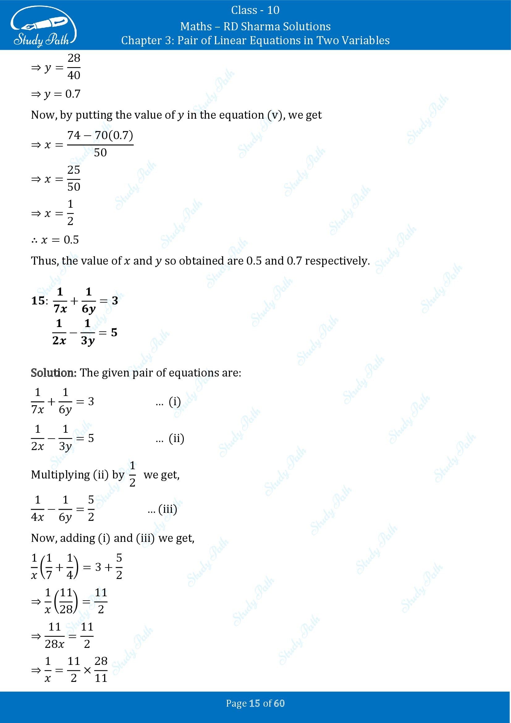 RD Sharma Solutions Class 10 Chapter 3 Pair of Linear Equations in Two Variables Exercise 3.3 00015
