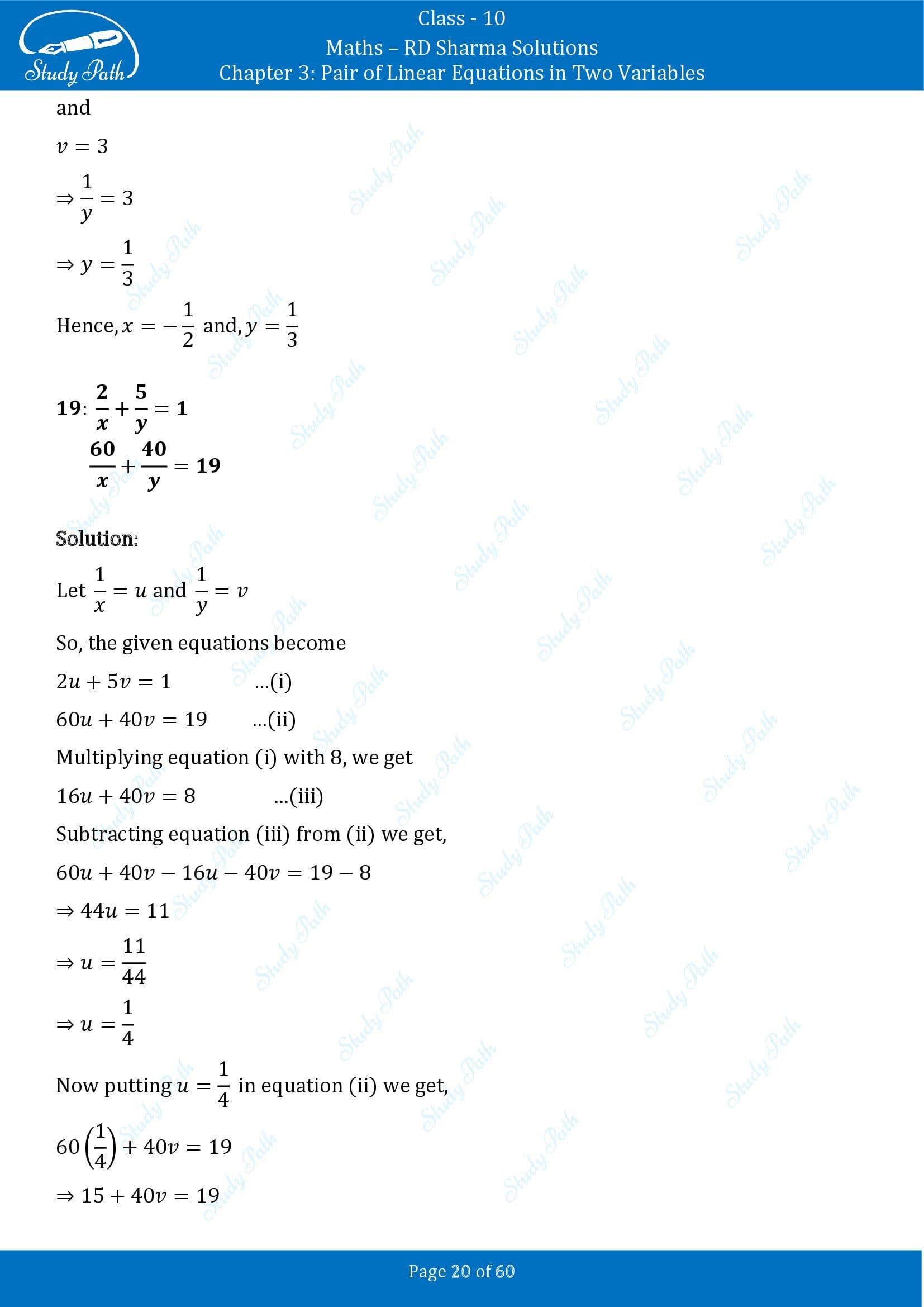 RD Sharma Solutions Class 10 Chapter 3 Pair of Linear Equations in Two Variables Exercise 3.3 00020