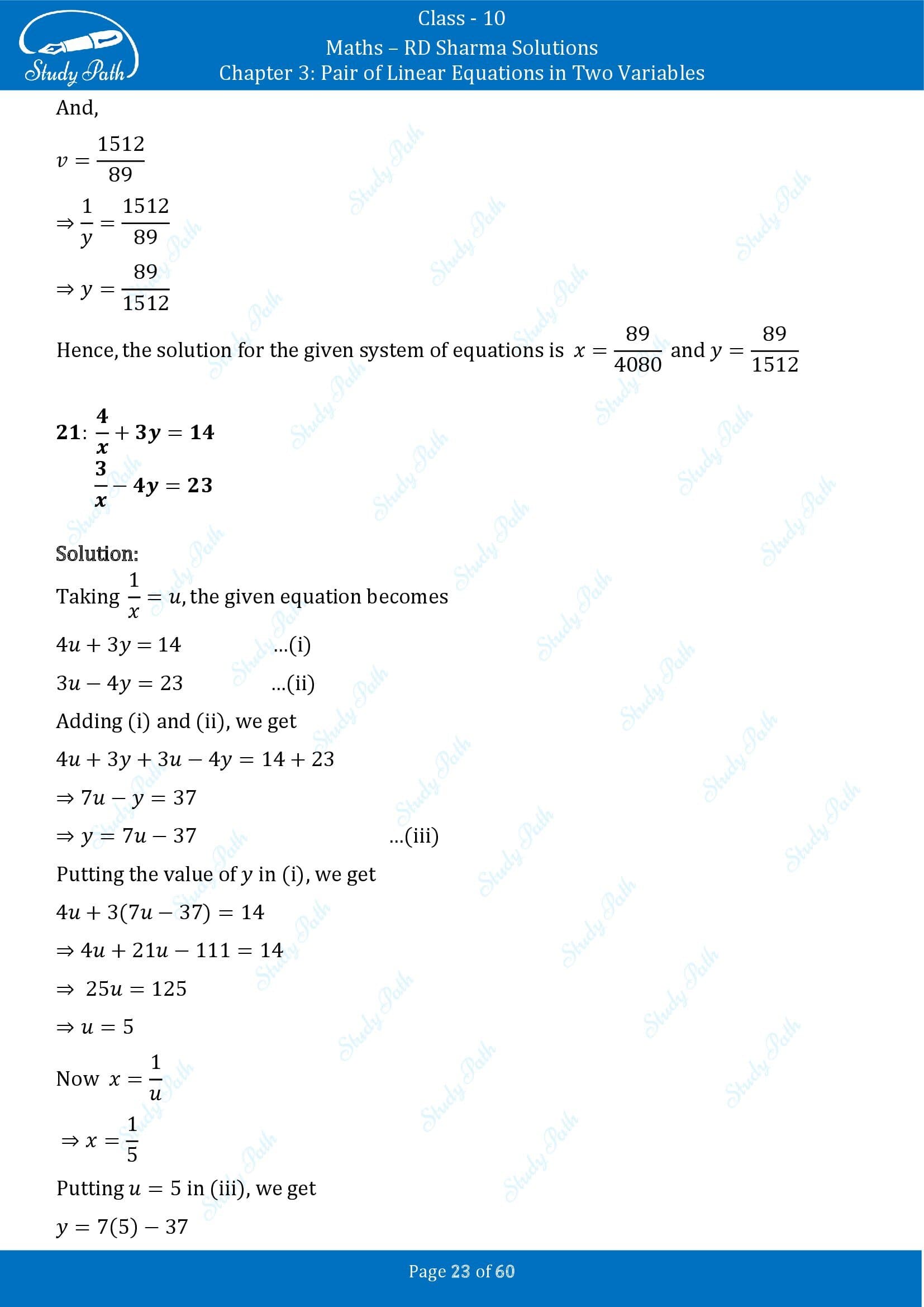 RD Sharma Solutions Class 10 Chapter 3 Pair of Linear Equations in Two Variables Exercise 3.3 00023