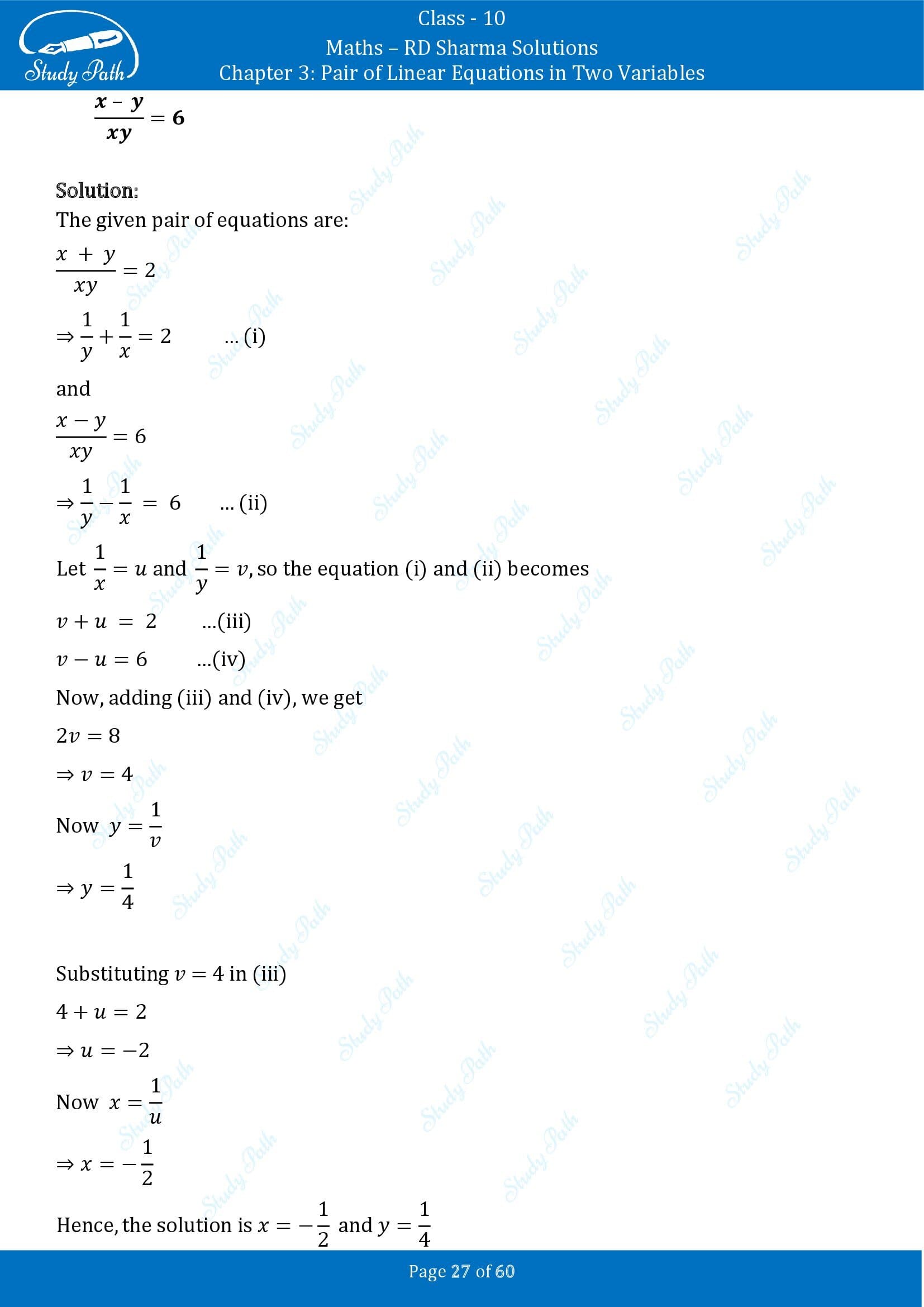 RD Sharma Solutions Class 10 Chapter 3 Pair of Linear Equations in Two Variables Exercise 3.3 00027