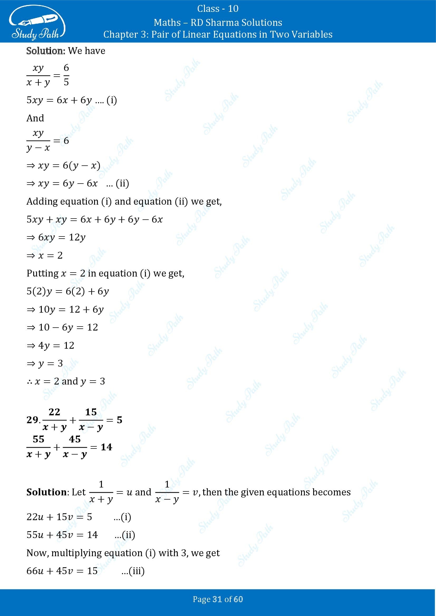 RD Sharma Solutions Class 10 Chapter 3 Pair of Linear Equations in Two Variables Exercise 3.3 00031