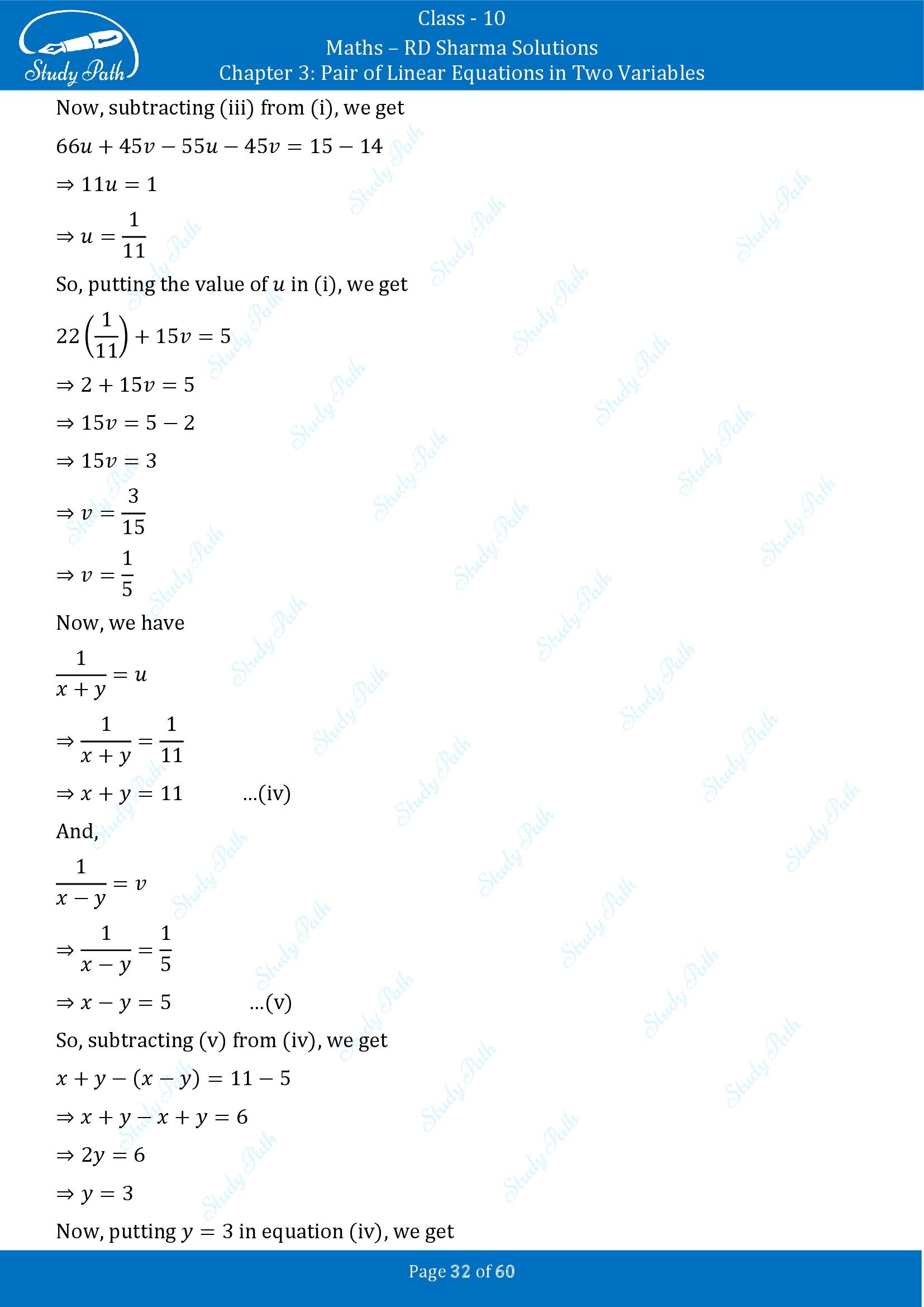 RD Sharma Solutions Class 10 Chapter 3 Pair of Linear Equations in Two Variables Exercise 3.3 00032