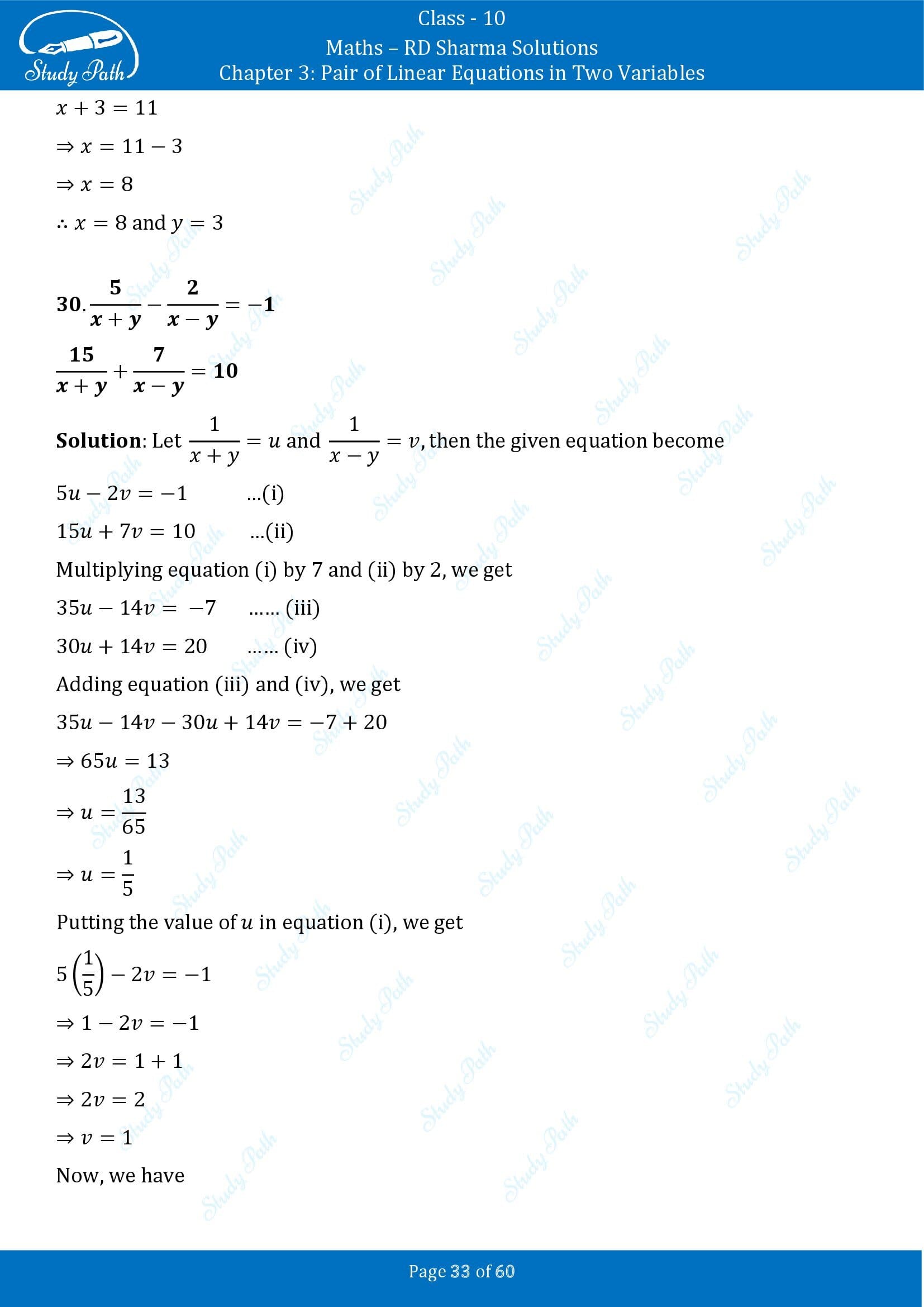 RD Sharma Solutions Class 10 Chapter 3 Pair of Linear Equations in Two Variables Exercise 3.3 00033