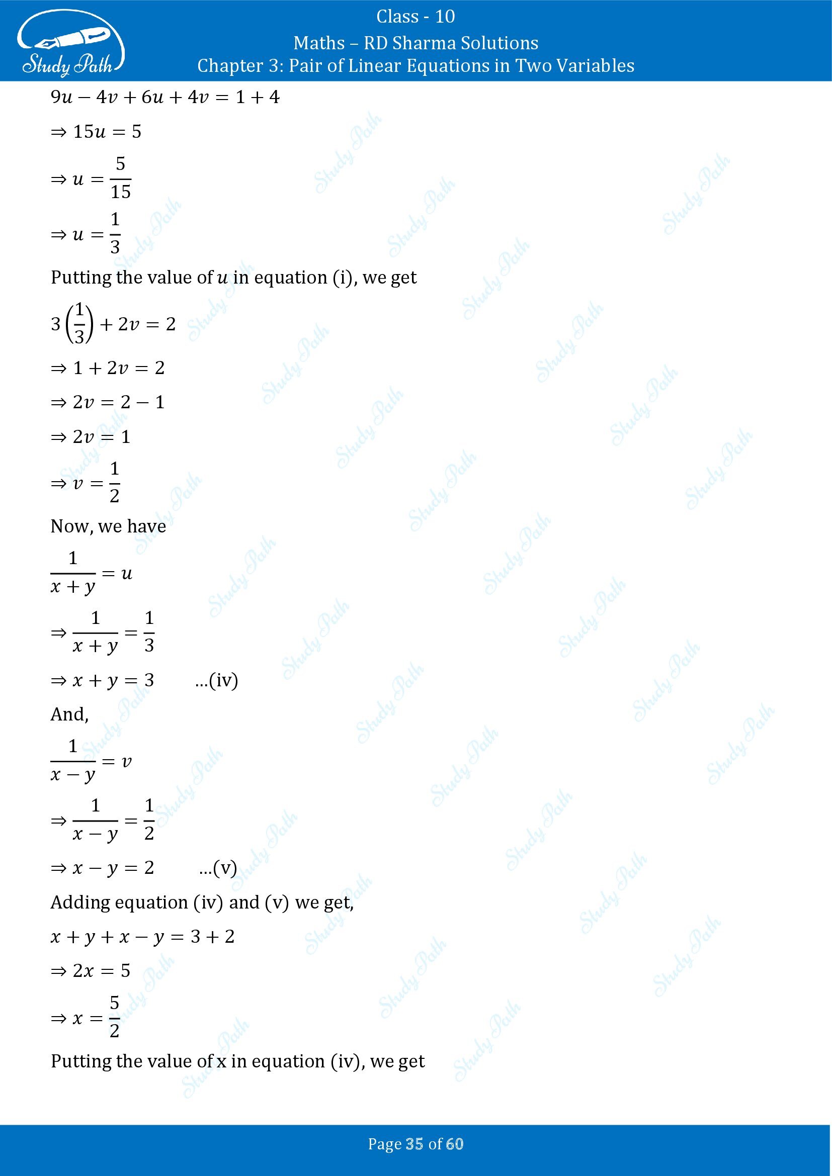 RD Sharma Solutions Class 10 Chapter 3 Pair of Linear Equations in Two Variables Exercise 3.3 00035