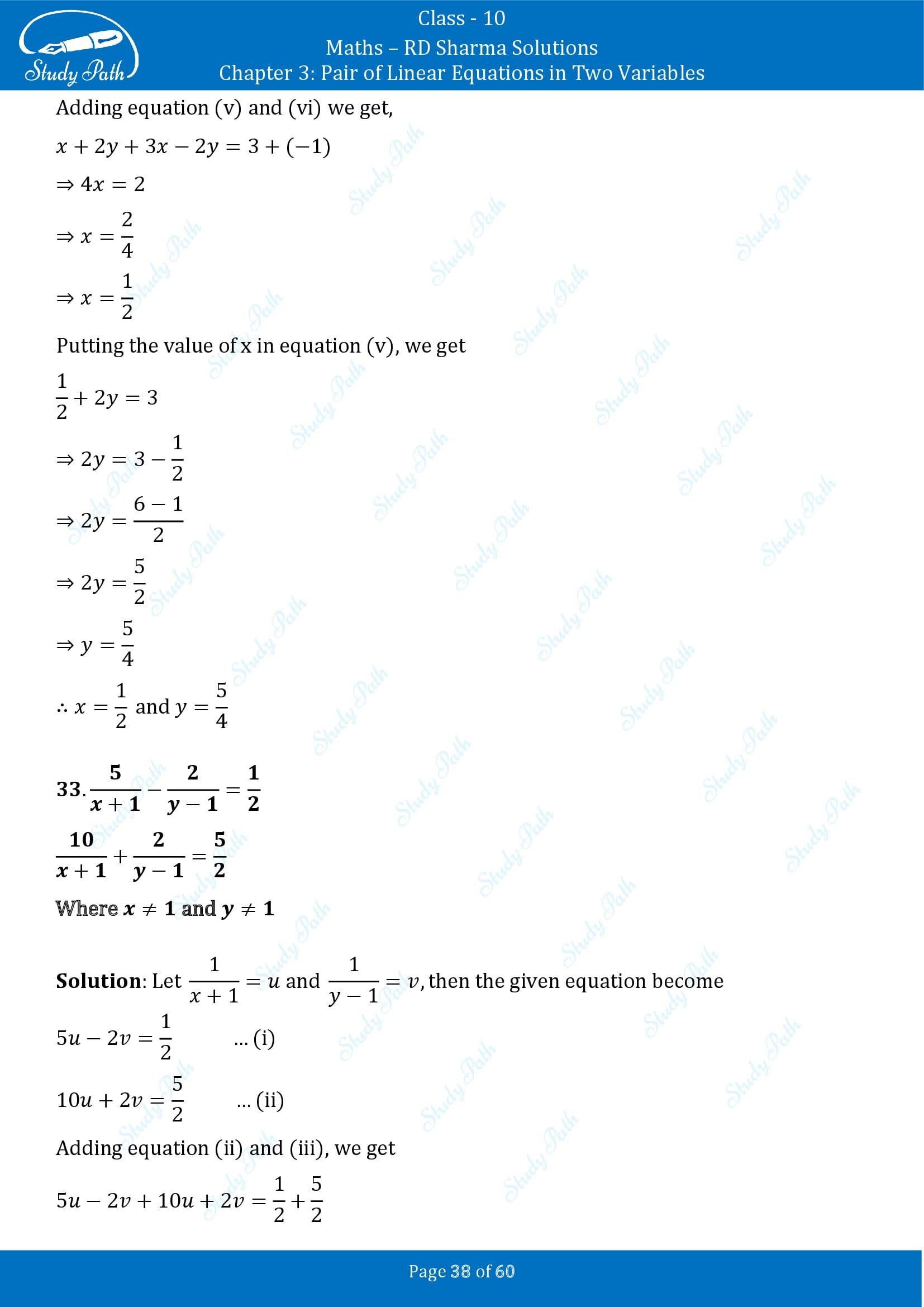 RD Sharma Solutions Class 10 Chapter 3 Pair of Linear Equations in Two Variables Exercise 3.3 00038