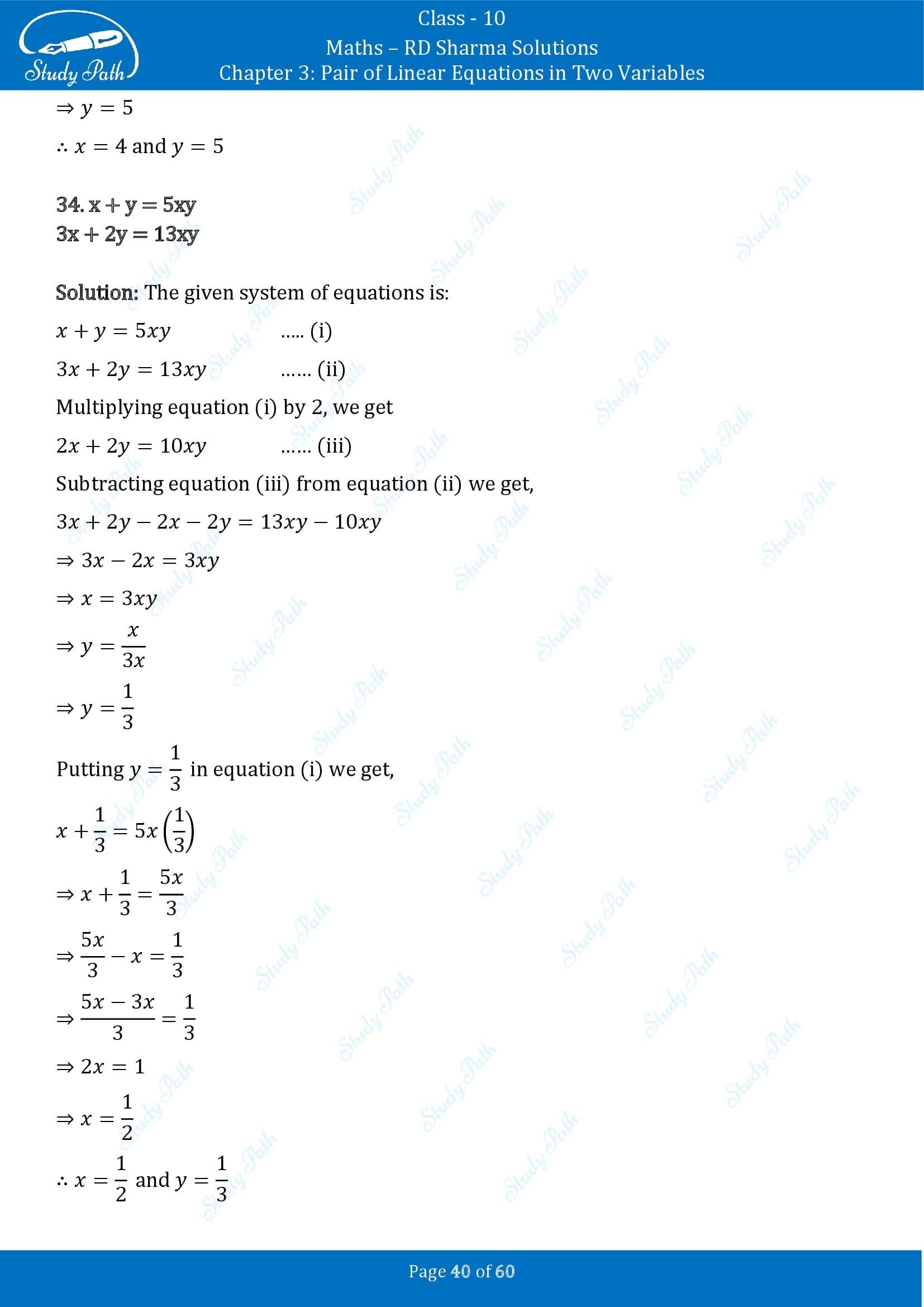 RD Sharma Solutions Class 10 Chapter 3 Pair of Linear Equations in Two Variables Exercise 3.3 00040