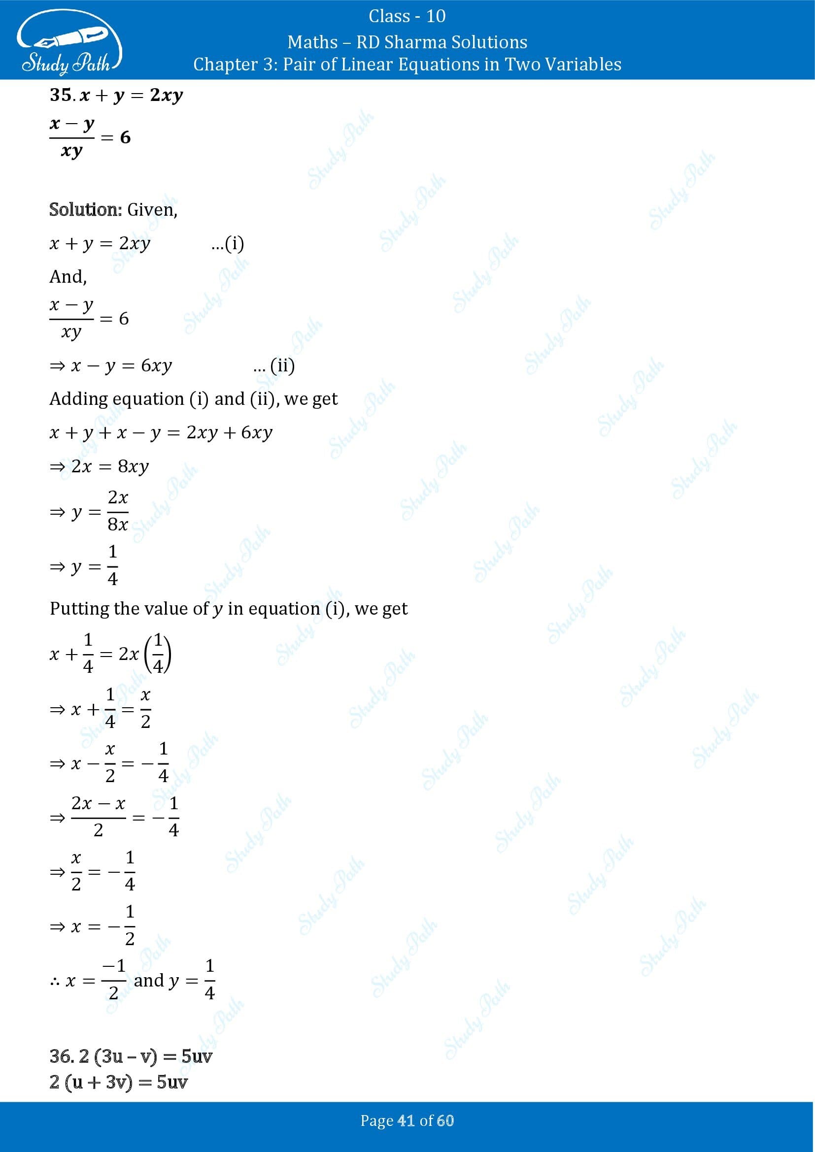 RD Sharma Solutions Class 10 Chapter 3 Pair of Linear Equations in Two Variables Exercise 3.3 00041