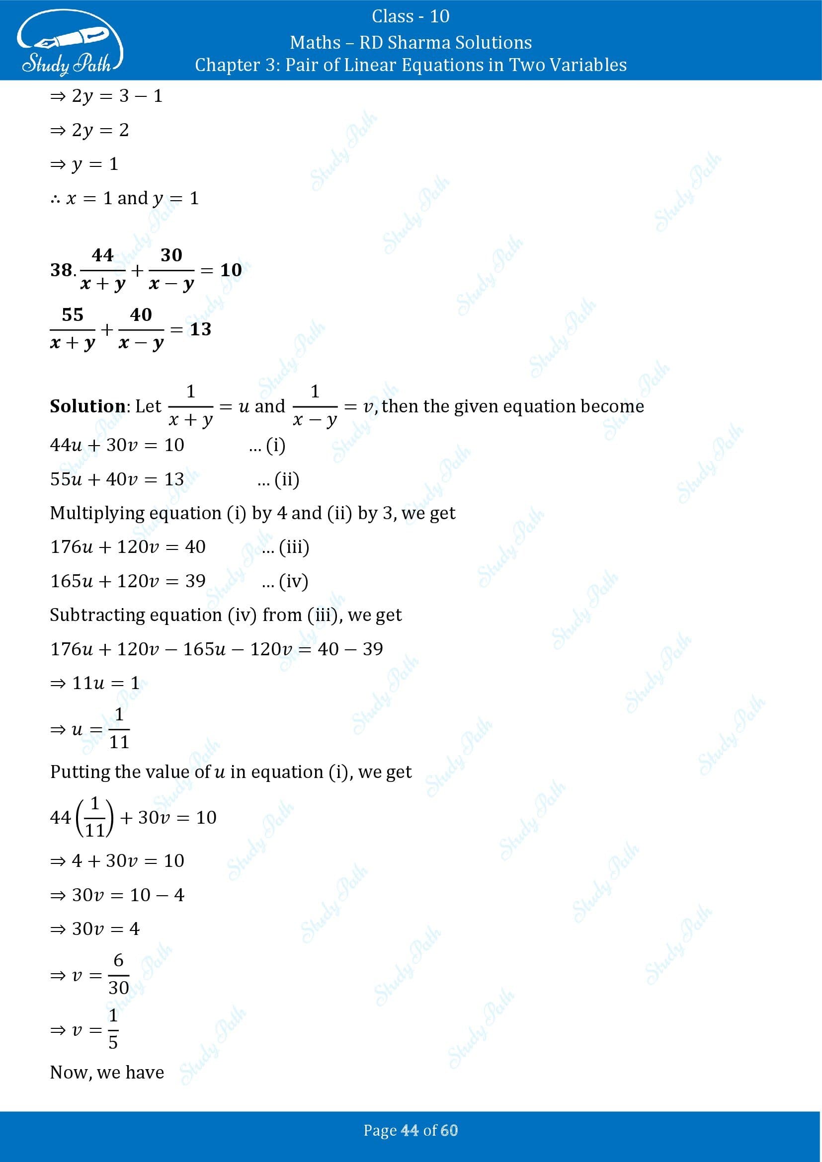 RD Sharma Solutions Class 10 Chapter 3 Pair of Linear Equations in Two Variables Exercise 3.3 00044